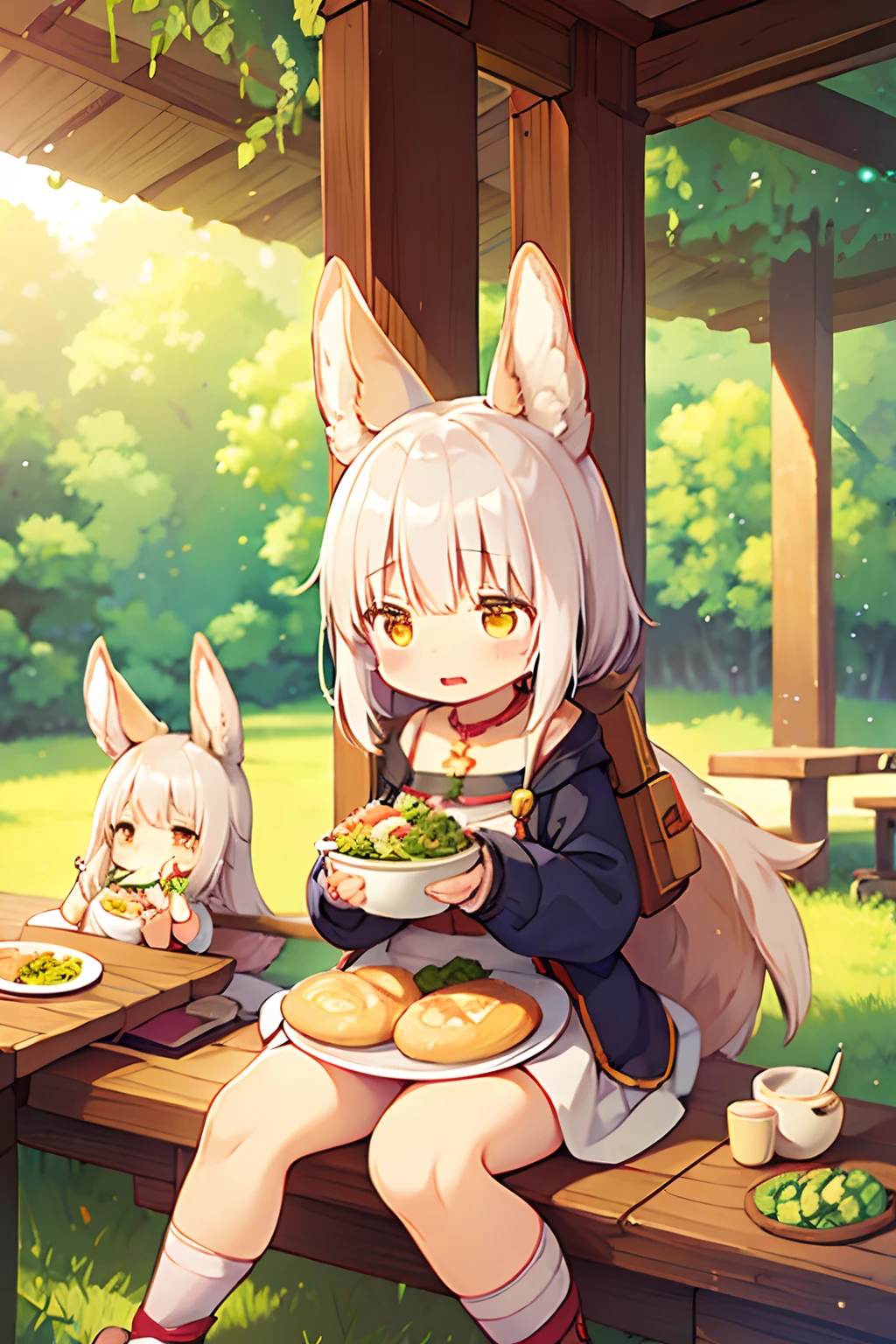 Nanachi and Riko happily eating food from another world、Two Girls、fluffly