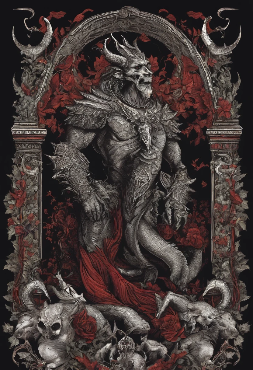 /imagine prompt: The demons，medieval times，Illustration with sticker on black background，The outline is bold, Jagged edges, Trash core, Light and Shadow - V 5.2
