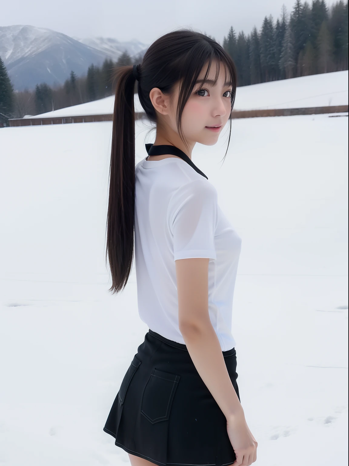 Looks Back,年轻,(a miniskirt),tshirts,s girl,Delicate body,petite body,Delicate body,small tits,tiny chest,Short,A dark-haired,Twin-tailed,poneyTail,snow field