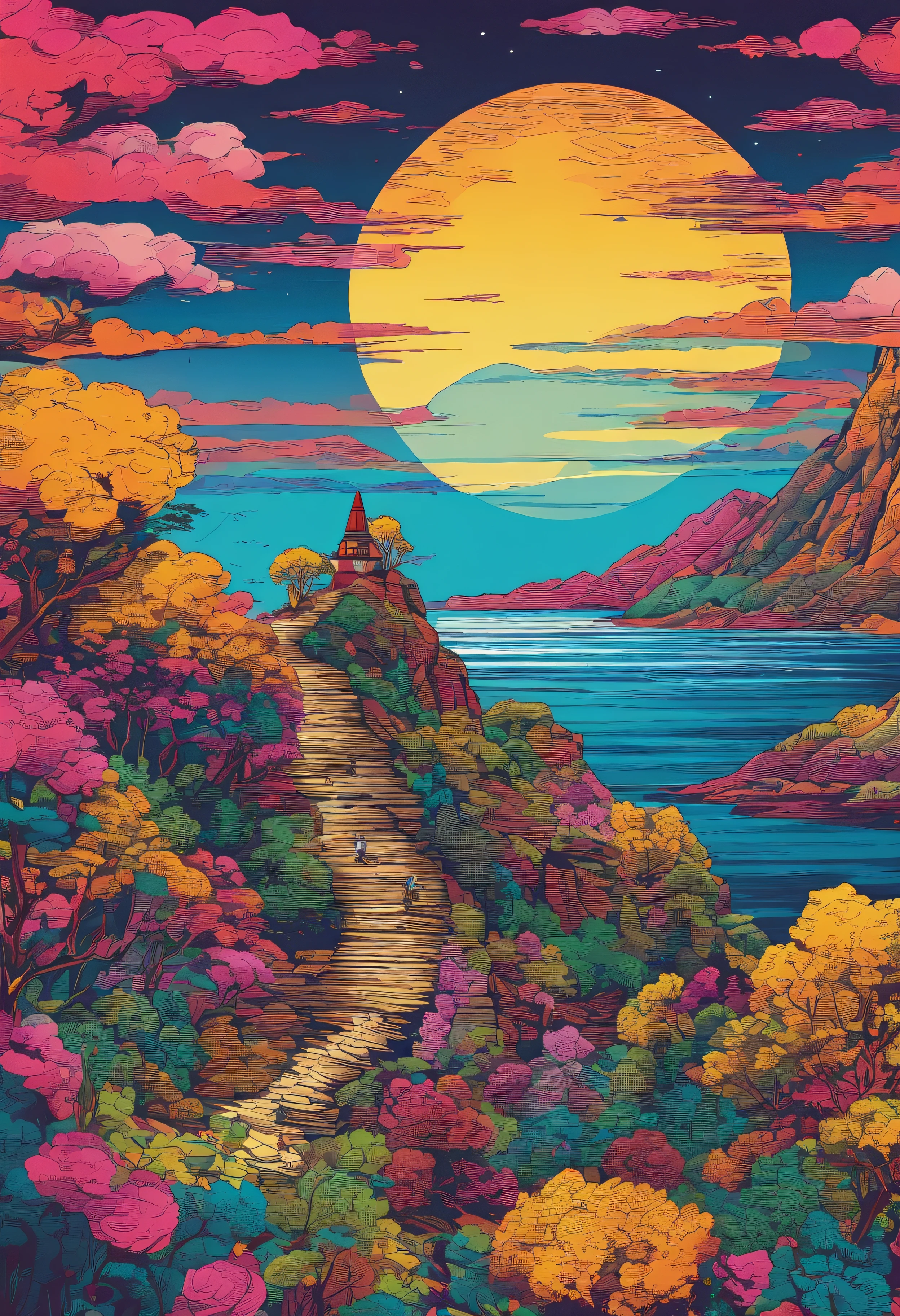 (Tang Feng),(A cliff illuminated by a huge full moon),Ultra-long-range viewing angle,No Man,scenecy,best qualtiy,the detail