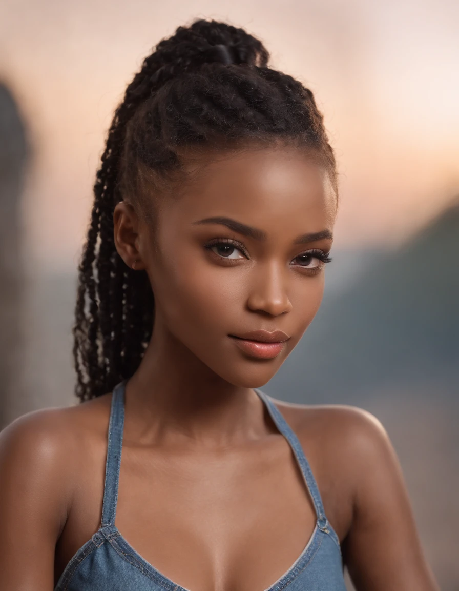 Ultra realistic photo, corps complet de fille noire, Best quality, Masterpiece, black woman inspired by Barbie, peau noire, beau visage, Porter un jean et un sweat-shirt noir, realistic smooth skin, Ultra realistic skin, pose dynamique. Bonne composition, stunning, very detailed skin, parfait beau visage jeune