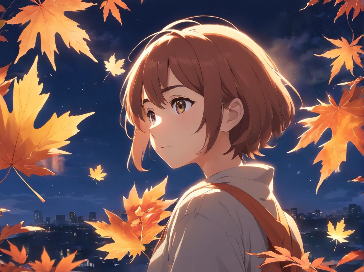 the night、rays of moonlight、maple leaves