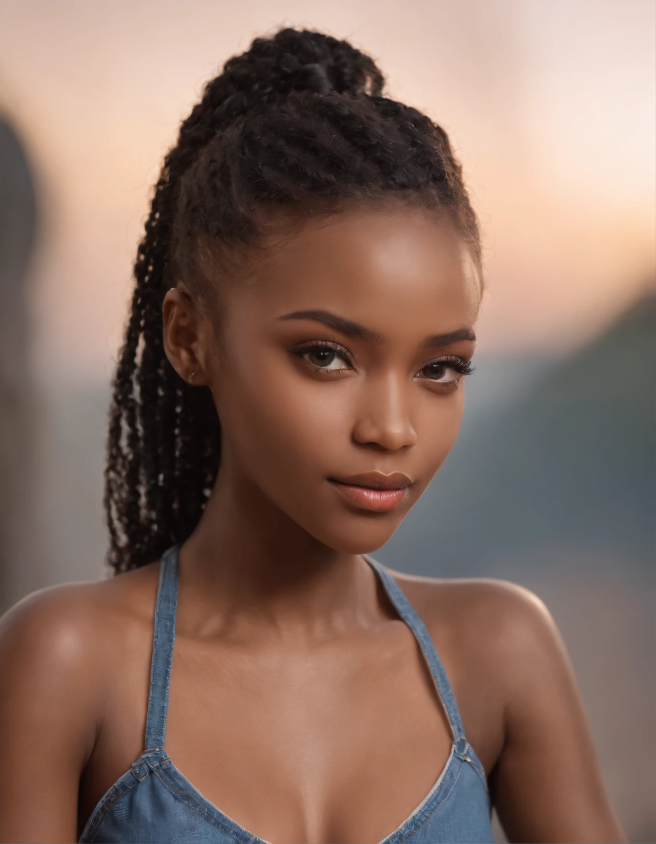 Ultra realistic photo, corps complet de fille noire, Best quality, Masterpiece, black woman inspired by Barbie, peau noire, beau visage, Porter un jean et un sweat-shirt noir, realistic smooth skin, Ultra realistic skin, pose dynamique. Bonne composition, stunning, very detailed skin, parfait beau visage jeune