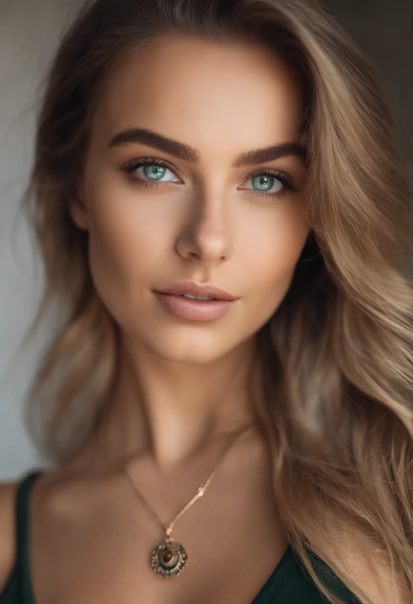 Blonde woman with a white tank top and necklace, fille sexy aux yeux verts, Portrait Sophie Mudd, cheveux bruns et grands yeux, selfie of a young woman, Yeux de chambre, Violet Myers, sans maquillage, maquillage naturel, looking straight at camera, Visage avec Artgram, Maquillage subtil, Superbe photo du corps entier, piercing green eyes