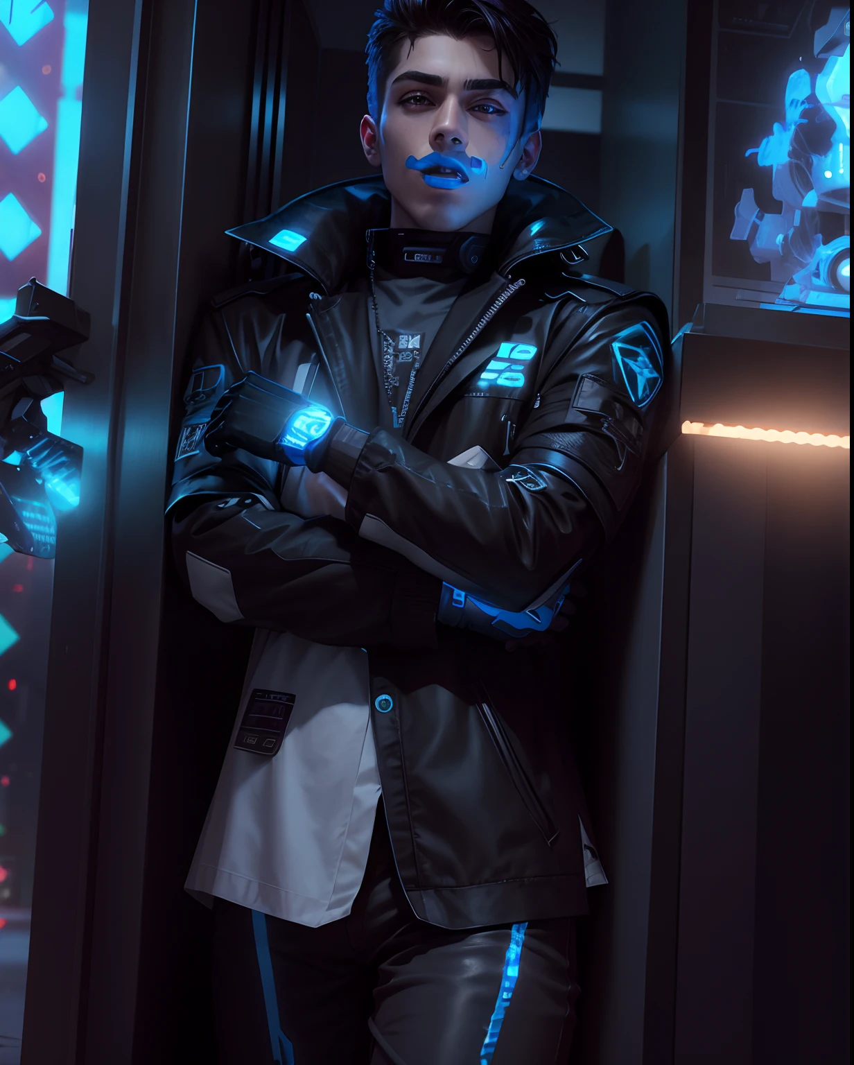 Change background cyberpunk handsome boy, realistic face, 8k, ultra realistic