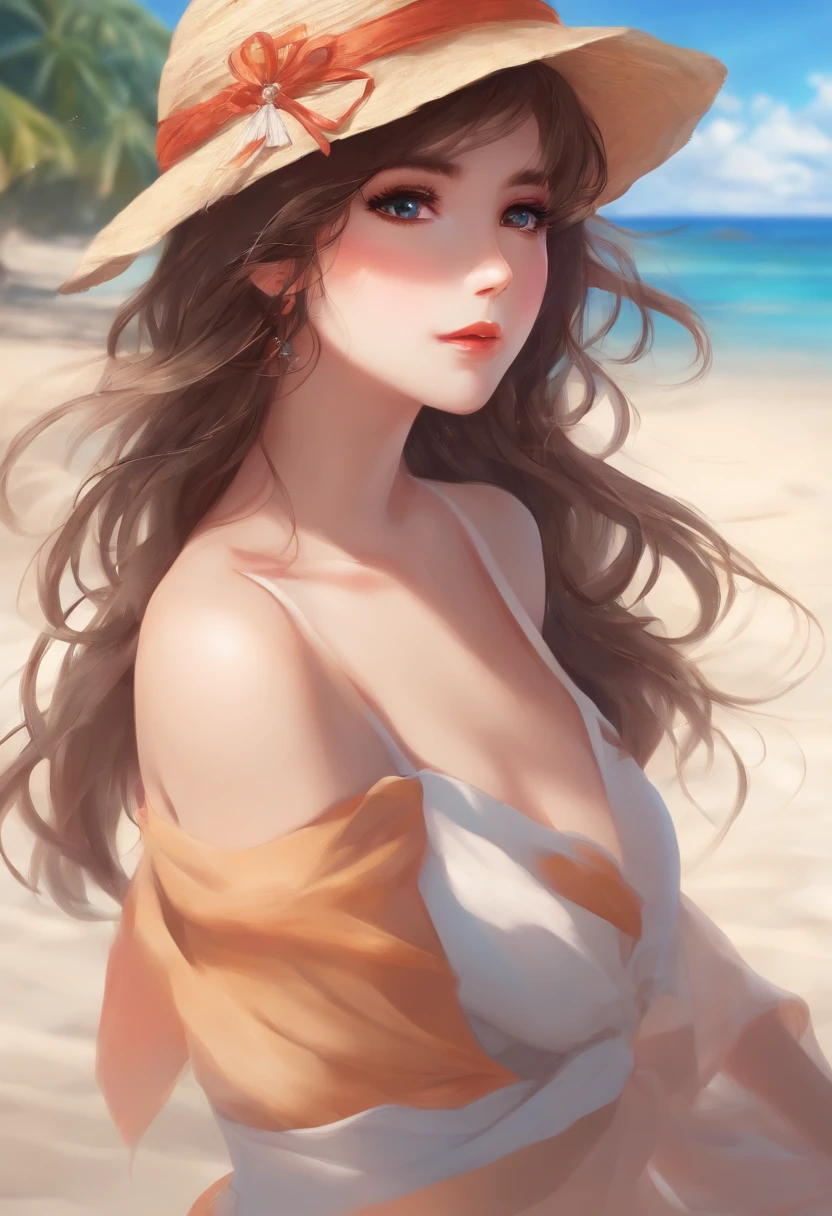 Anime girl qui marche sur la plage