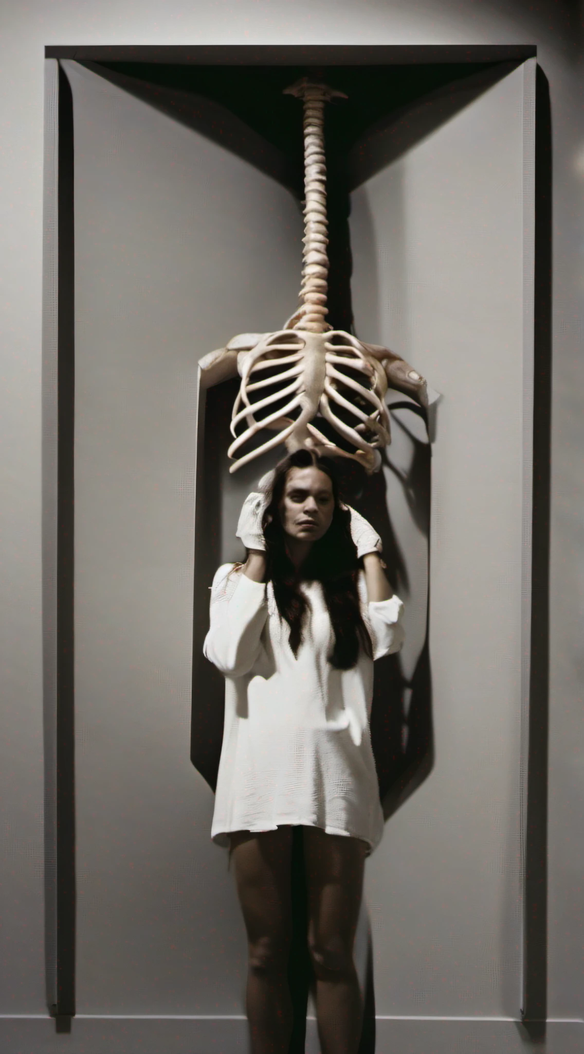 "(The best lighting, alto contraste, oscuro, dramatic),(Chica rubia junto a una cabra negra gigante, Open the rib cage, autopsia, caldero con huesos humanos, sangre por las paredes). Luz Caravaggio"