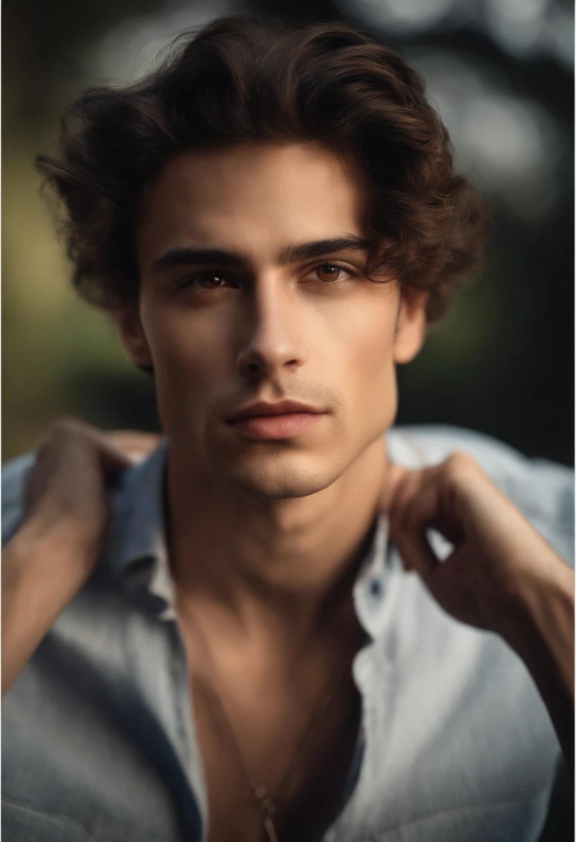 (Fotorrealista:1.2,fictif:0.9,)Sexe masculin jeune, cheveux noirs courts, Haut, petit nez, dark brown eyes, Regard pointu, tired expression.