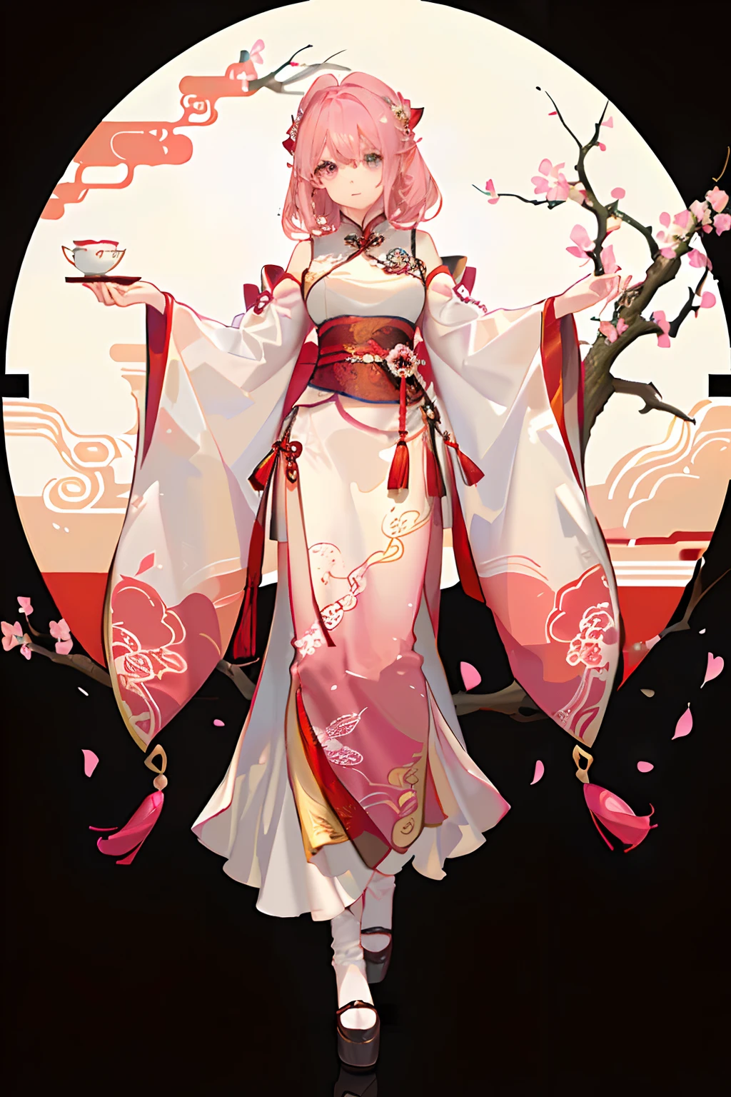Dark pink hair，curlies，Royal Sister，Hanfu，China-style，Full body like，Full body standing painting