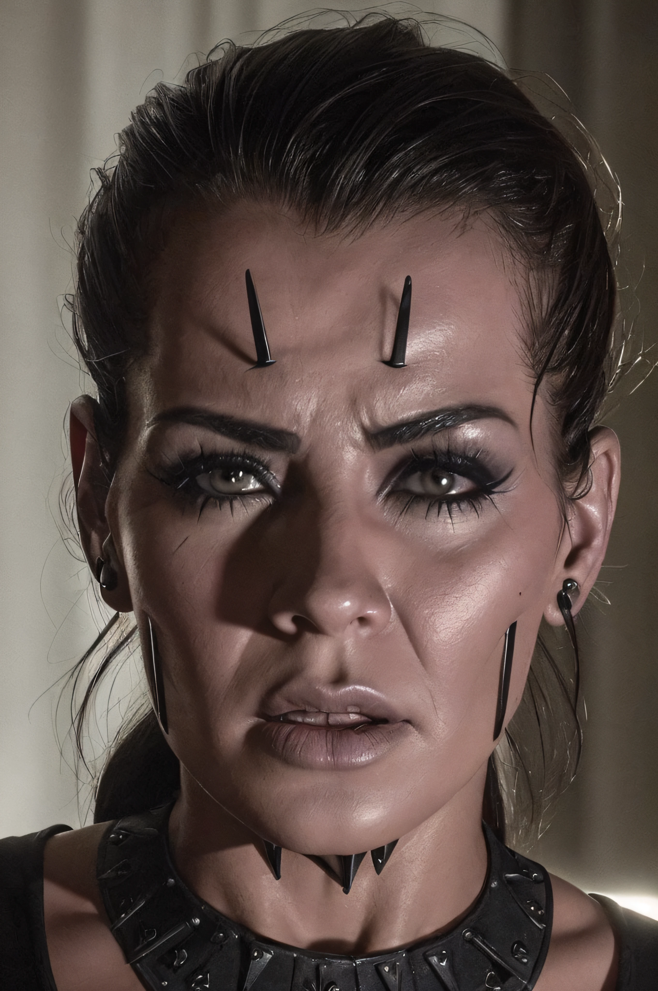 "(The best lighting, oscuro, dramatic),(Mujer alien, Hellraiser, triste, Cicatrices, , sexy, cerebro, sangre, una rata dentro de la cabeza, terror.),(ojos rojos, calaveras). morning light.