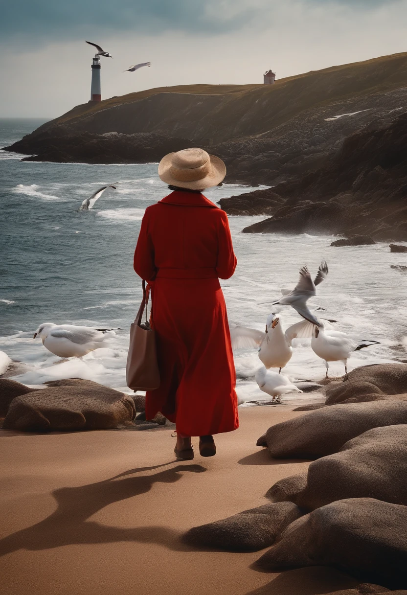 Female, 60 years old、During the trek、You can see the lighthouse in the distance、Seagulls are flying、A little fun