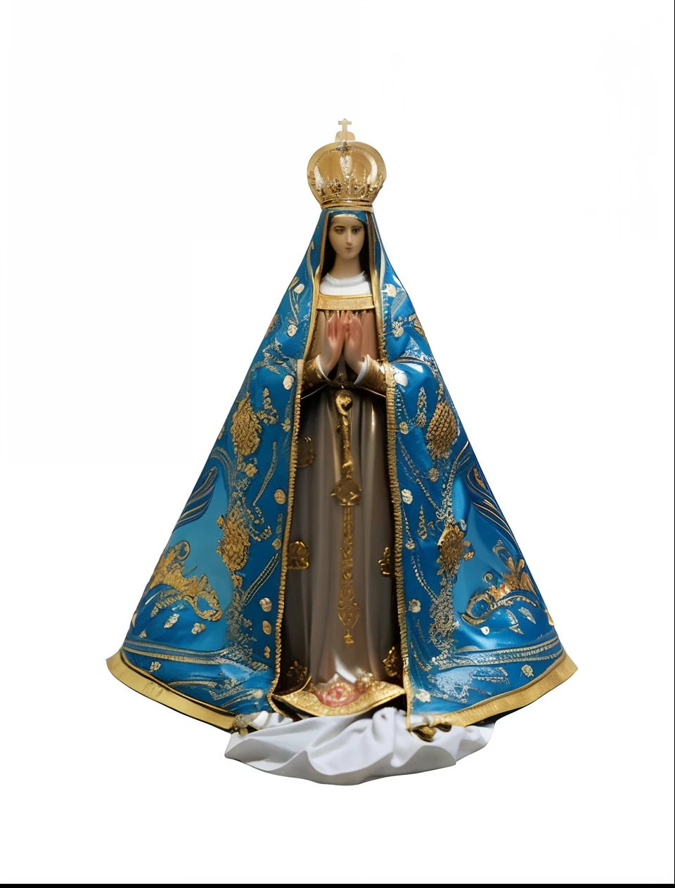 A statue of the Virgin Mary of Guadalupe, queen of heaven, Virgem Maria, inspirado em Francisco de Burgos Mantilla, Directed by: Francisco de Burgos Mantilla, Holy, majestosa mulher de santo, Senhora de Elche, imaculadamente detalhado, santo, Directed by: Carlo Martini, render corona, NMM, Iconografia religiosa, Directed by: John O'Gorman, rosto lindo sorrindo, pele clara de cor humana,