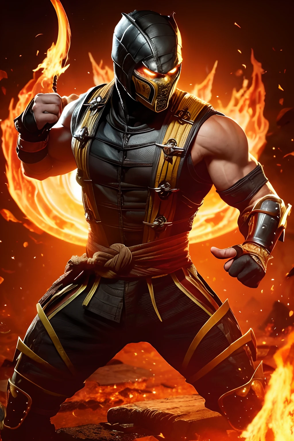 mortal kombat Scorpion surrounded by flames