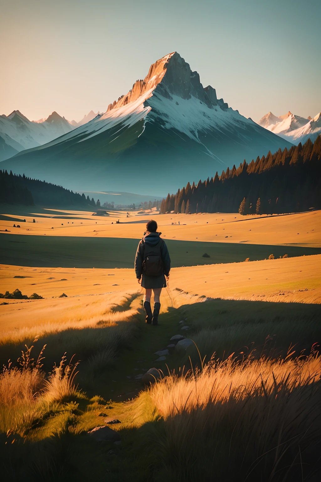 waking alone in the grass field head up to the mountain