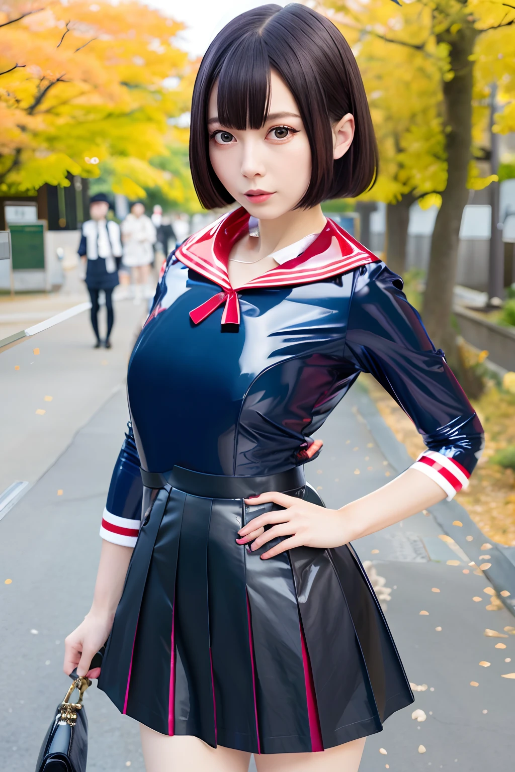 Glossy sailor suit,Latex Sailor Suit,Latex Uniform,Red Latex Sailor Collar,Red Latex Ribbon