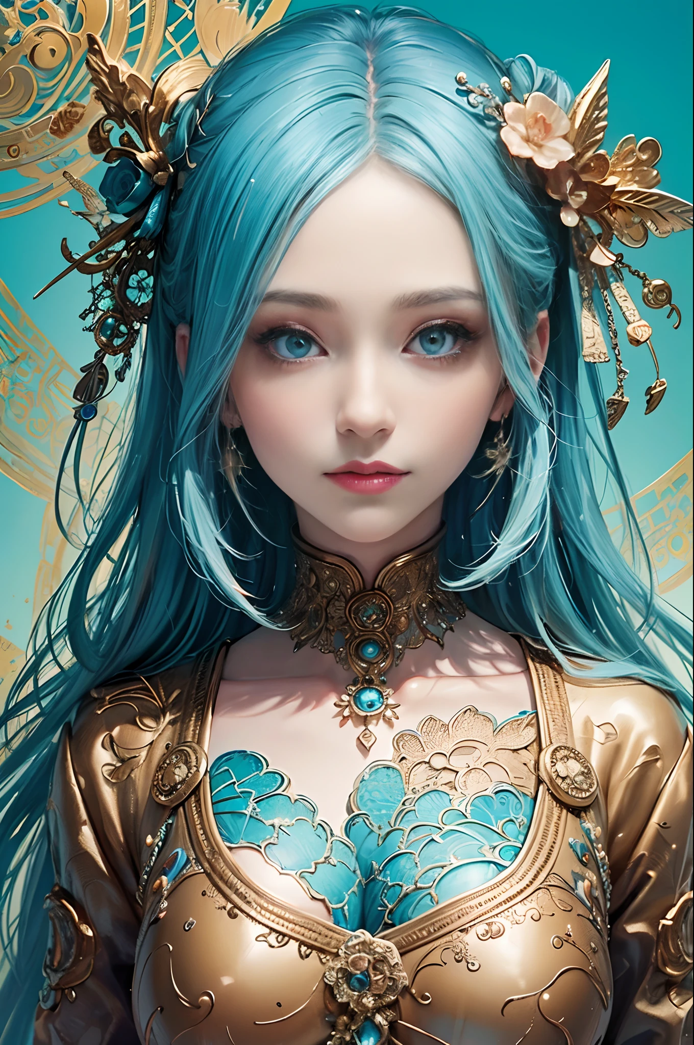a close up of a woman with blue hair and a sword, concept art inspired by Lü Ji, trending on cg society, fantasy art, game cg, a beautiful fantasy empress, alluring princess knight, cinematic goddess close shot, portrait knights of zodiac girl, extremely detailed goddess shot, cinematic goddess shot, ((a beautiful fantasy empress)), biblical female, best quality, masterpiece, high_res, 1girl, hair ornament, necklace, jewelry, Beautiful face, photo realistic, rim lighting, (high detailed skin:1.2), 8k uhd, dslr, soft lighting, high quality, volumetric lighting, candid, Photograph, high resolution, 4k, 8k, medium breasts, absurdres, ponytail contorted, best ratio four finger and one thumb, (Rosy Zhao 赵露思:0.9),