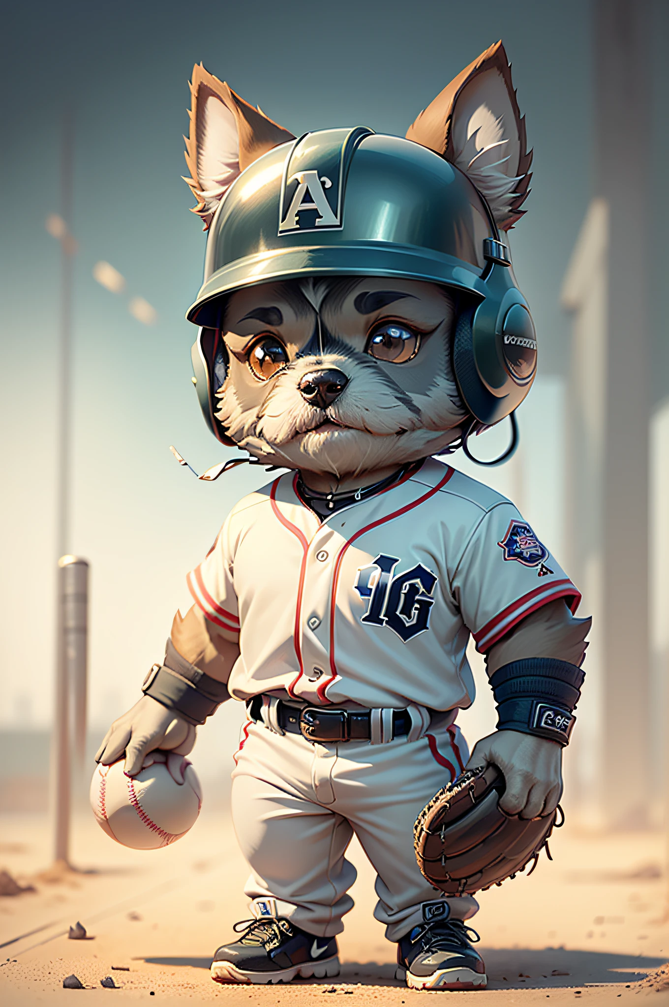 C4tt4stic, Cartoon miniature schnauzer dog of baseball player wearing helmet and uniform(Details of the appearance of the Miniature Schnauzer)