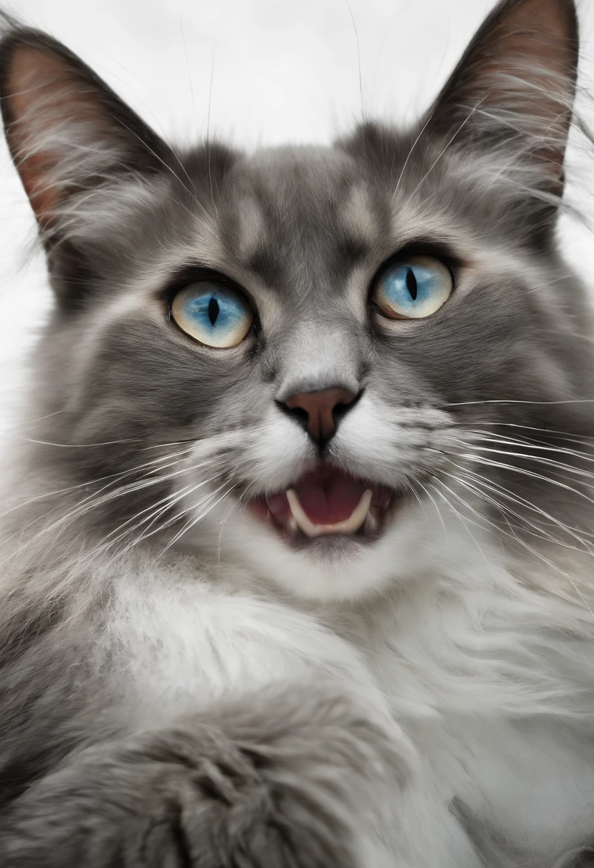 Centrado perfecto, gato gris, Use una chaqueta del equipo estudiantil, usar gafas de sol, Usar auriculares, cheerfulness, standing up position, Belleza abstracta, centrado, Looking at the camera, in front of camera, nearing perfection, dynamic, Altamente detallado, Suave, foco nítido, 8k, high-definition resolution, 插圖, arte de Carne Griffiths y Wadim Kashin, fondo blanco