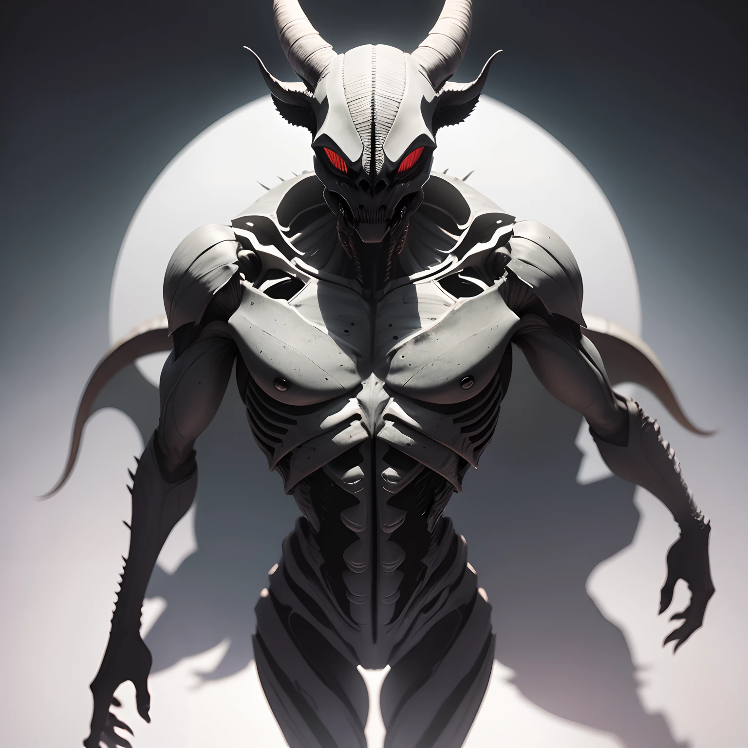 Creatures that generally resemble xenomorphs. The body has a mixture of muscles and skeleton. which makes it look gaunt but powerful The face resembles a human skull. But it has horns that are like those of a deer.