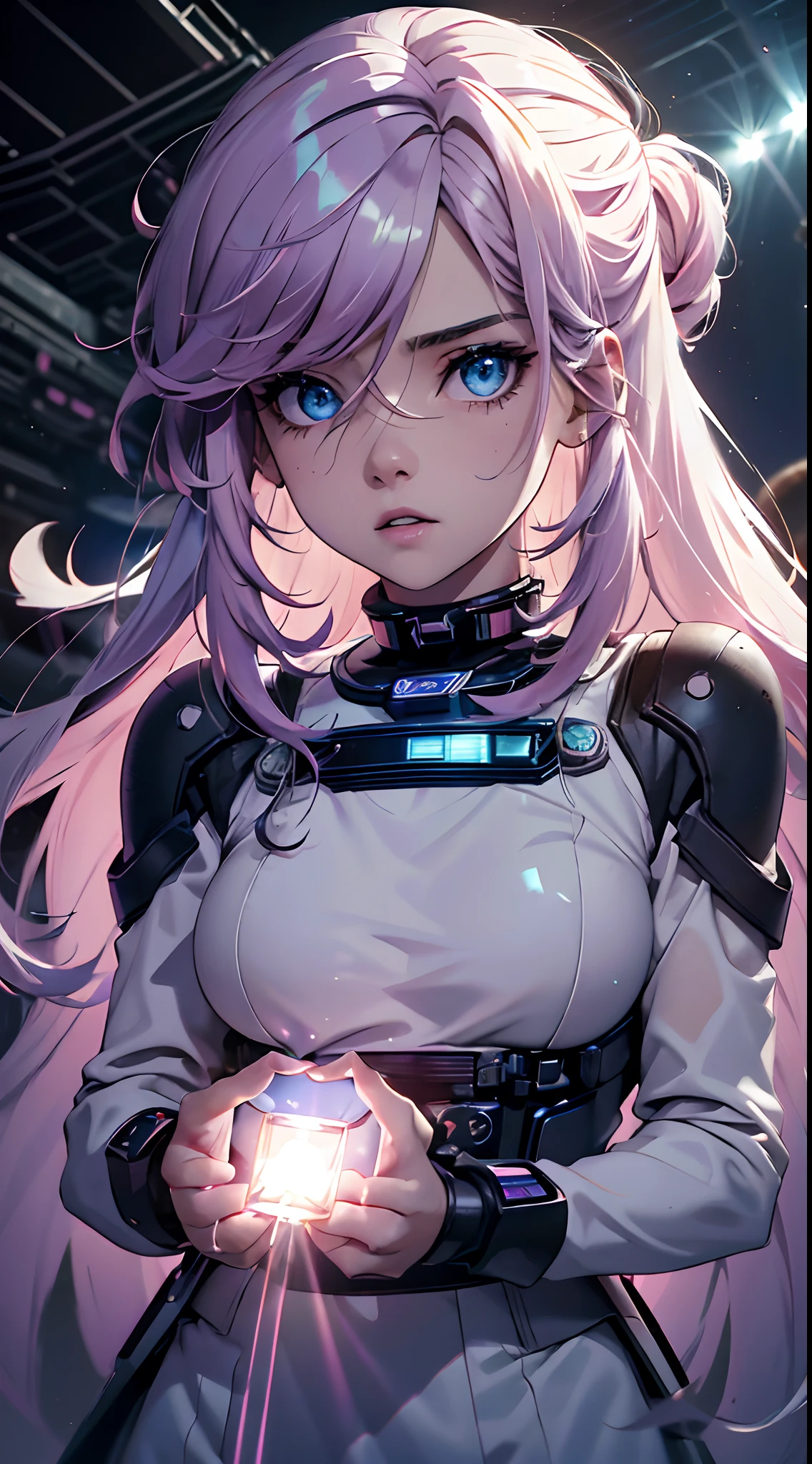 8k, 。.....................3D, realista, Ultra Micro Photography, of the highest quality, Super detalle CG Unity 8k,Mujer de anime en la ciudad nocturna con luces de colores brillando en su piel, Cabello corto blanco y azul pastel de color rosa, Ojos morados pastel, pechos enormes, escote profundo, Pastel dyed hair, cabello naturalmente blanco, Antecedentes altamente detallados, Fondo de pantalla de 8k, (cara y ojos detallados:1.4), (cabello detallado:1.3), (Dynamic Angle), (dynamic pose), (dynamic background), (Experiencia visceral), intense emotion, Ojos altos y detallados, (sombras), (RGB LED lighting), pelo corto, Hair dyed naturally pink white blue and pink, Las luces de colores brillan, Edgerunners cyberpunk, Escaso atuendo, Abdomen expuesto, Altos hipsters, sombra de ojos roja.( Space Station:1.4), Intimate Wear:1.4,pantimedias,