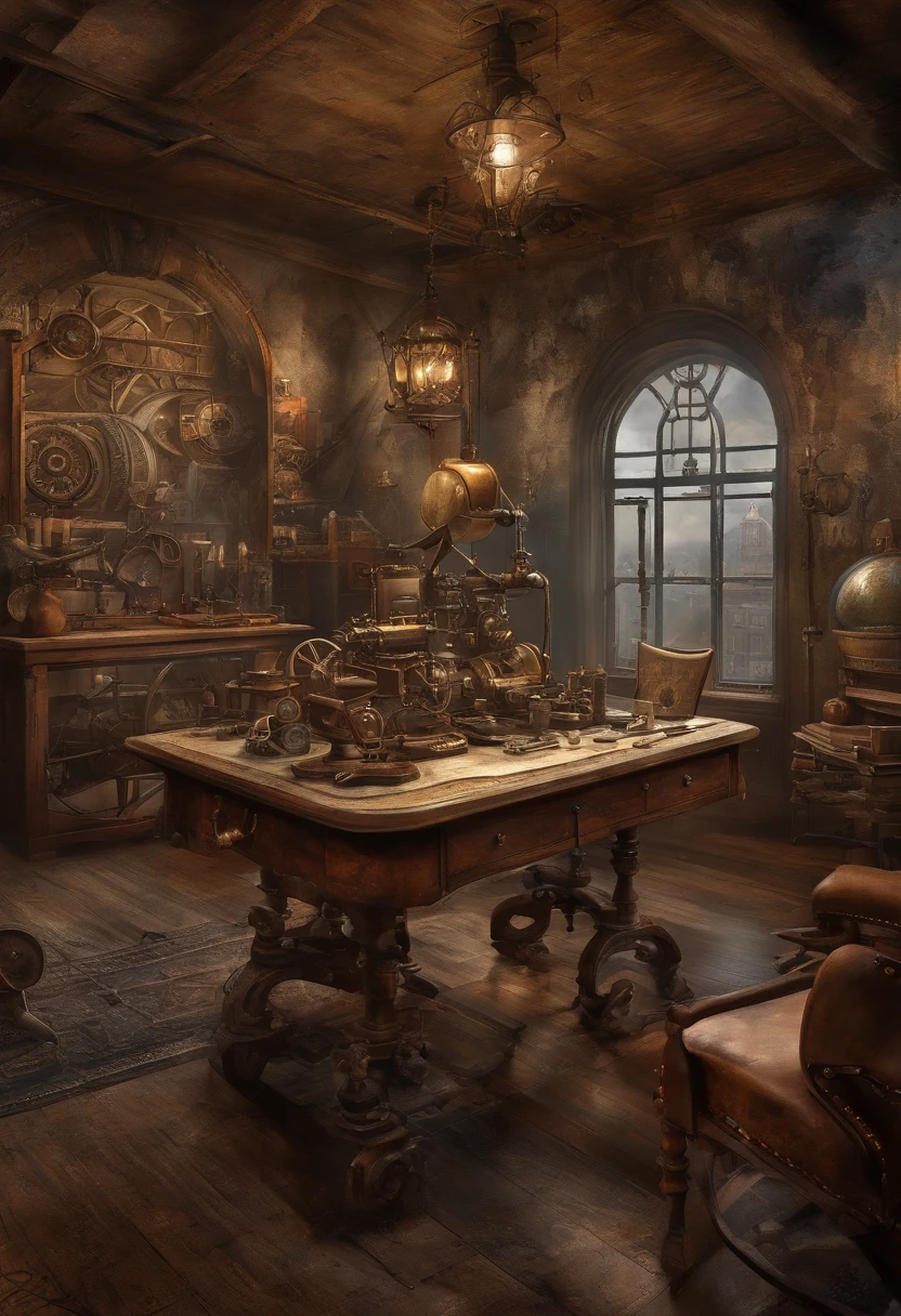 There is a camera on the table,big breasts and big breasts(((Model aircraft))),VR glasses on the table,Room design drawings,There's a lot of paint on it, Detailed painting 4 K, Realistic digital painting, overdetailed art. Digital SLR, high quality digital painting, Realistic camera shooting, photorealism style, in style of photorealism artist, Detailed digital painting, hyperrealism concept art, professional digital painting, photographyrealism, super realistic painting style,There is also an airplane on the table,Measurement tools,On the stool sat a boy wearing VR glasses,Bright colors,Be positive