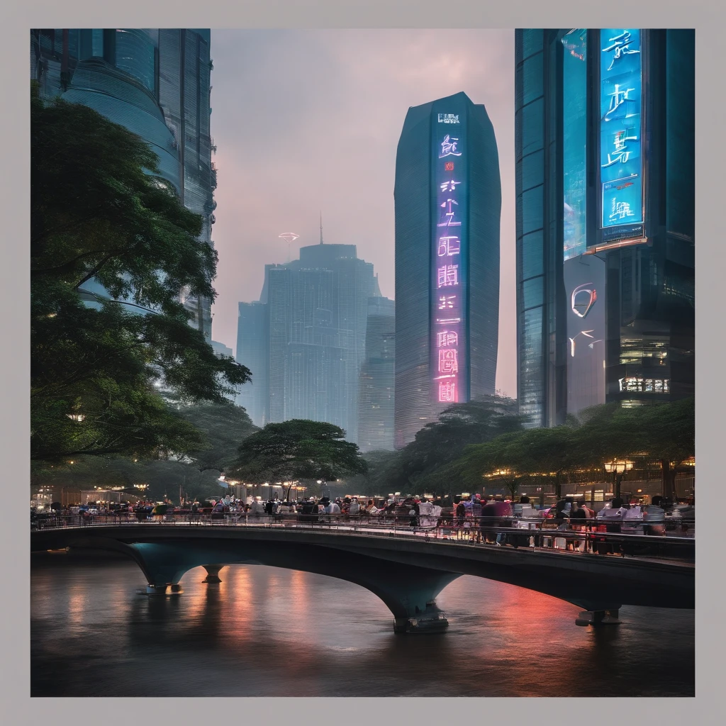This is a color photo of Guangzhou in 3023,A bustling metropolis of the future。Towering over the landscape、Resplendent skyscrapers stretch out to the sky,Its futuristic architectural style defies gravity。The cityscape is refreshed with holographic billboards,A vivid advertisement dancing in the air is displayed。The hovering vehicle is speeding through the air,Leave strings of neon lights。The street below your feet is full of life,Various races、People of all types are busy with their daily lives。The air is filled with the fusion of traditional Chinese melodies and futuristic electronic beats,Create a harmonious atmosphere where old and new blend together。Vibrant neon lights illuminate every corner of the city,The city is shrouded in softness、In the ethereal light。The whole atmosphere is filled with electricity,Make people feel progress and innovation。The camera captures this futuristic spectacle precisely and artistically,It shows the perfect combination of science and technology and culture in Guangzhou in 3023。