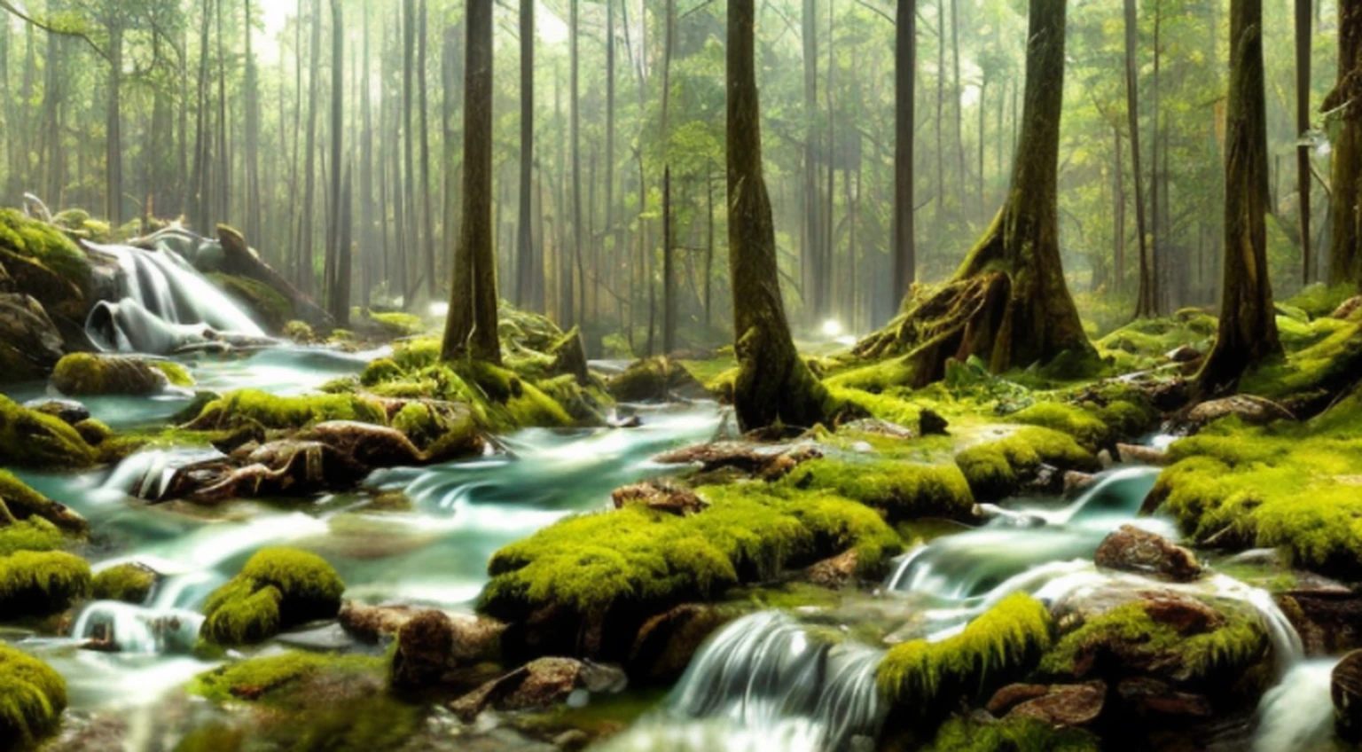 painting of a waterfall in a forest with moss and rocks, environmental concept art, highly realistic concept art, stunning concept art, environment concept art, stunning! concept art, beautiful concept art, mysterious jungle painting, realistic fantasy painting, fantasy landscape painting, fantasy digital painting, fantasy artrealistic painting, highly detailed fantasy art, high resolution concept art, fantasy art landscape