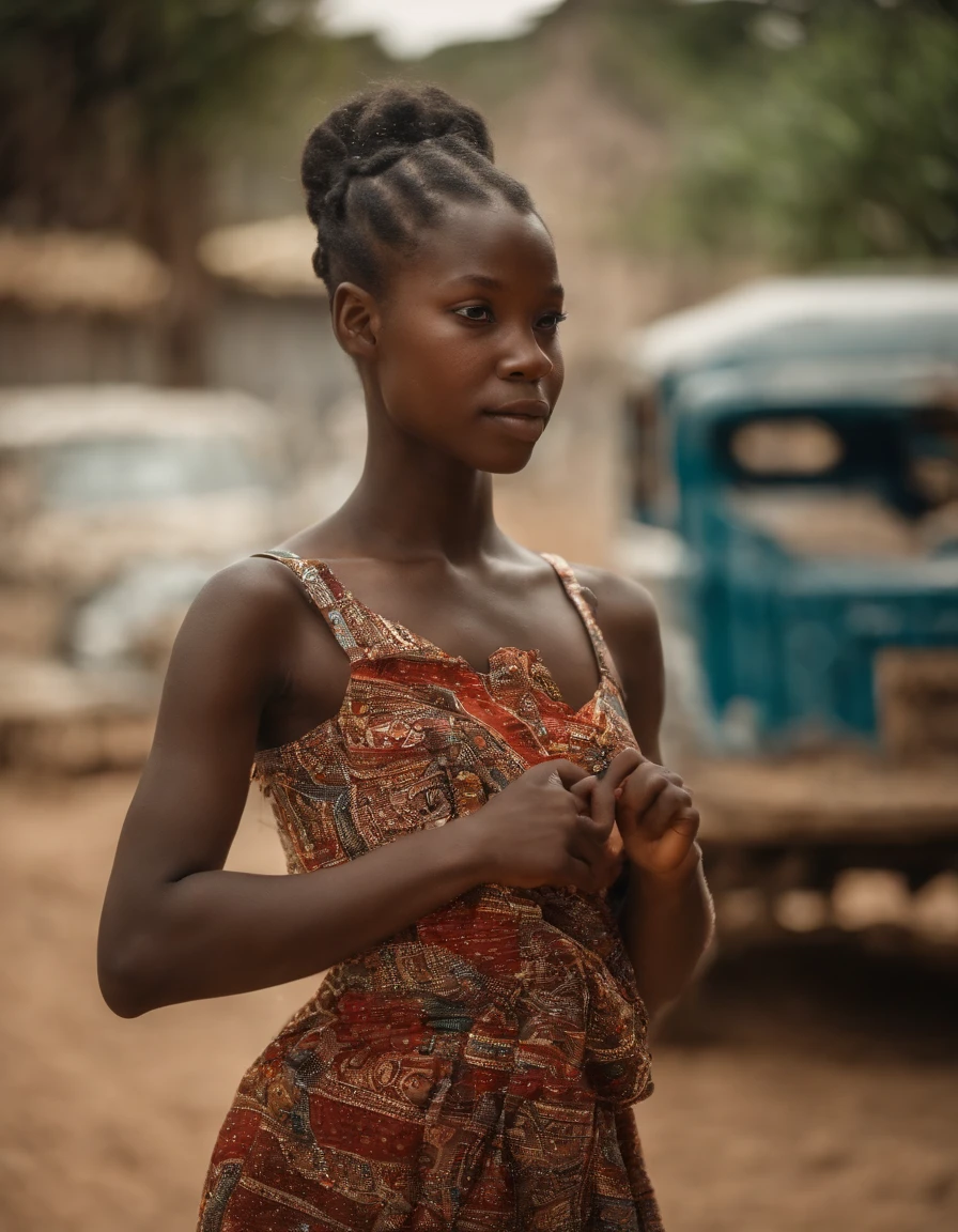 Close-up of an 18-year-old very sexy Beninese girl in a town in Benin