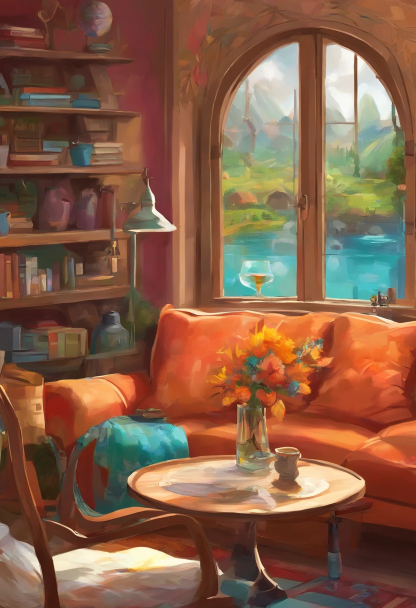 There is a camera on the table,big breasts and big breasts(((Model aircraft))),VR glasses on the table,Room design drawings,There's a lot of paint on it, Detailed painting 4 K, Realistic digital painting, overdetailed art. Digital SLR, high quality digital painting, Realistic camera shooting, photorealism style, in style of photorealism artist, Detailed digital painting, hyperrealism concept art, professional digital painting, photographyrealism, super realistic painting style,There is also an airplane on the table,Measurement tools,On the stool sat a boy wearing VR glasses,Bright colors,Be positive