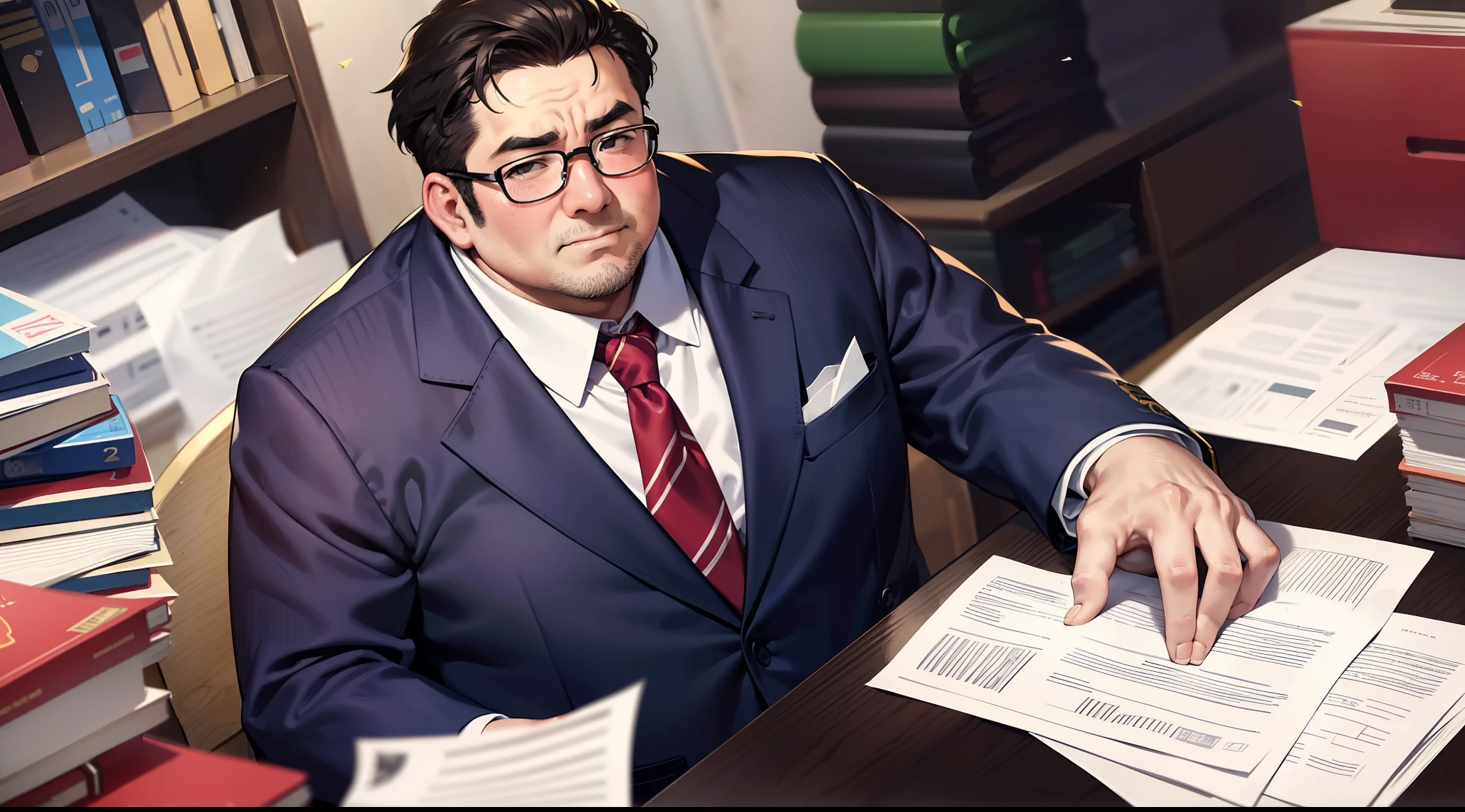(A fat otaku in a suit)
(A fat, Greasy middle-aged man in suit sitting)
(A piece of paper was thrown)
(There are documents flying in the air)
(In the office)
(The young man threw a stack of paper to the middle-aged man