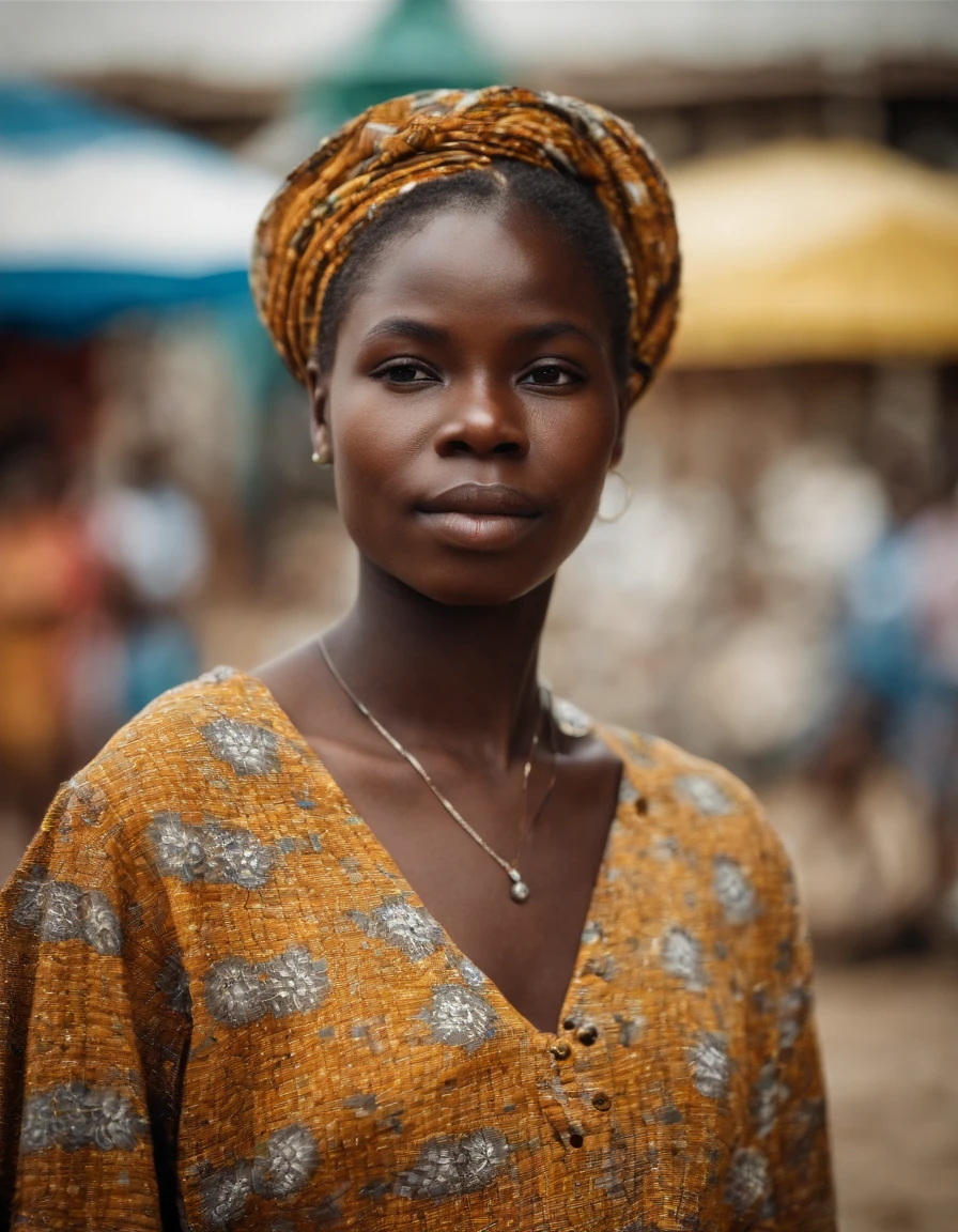 Close-up of a beautiful 18-year-old Beninese girl very sexy in a city in Benin
