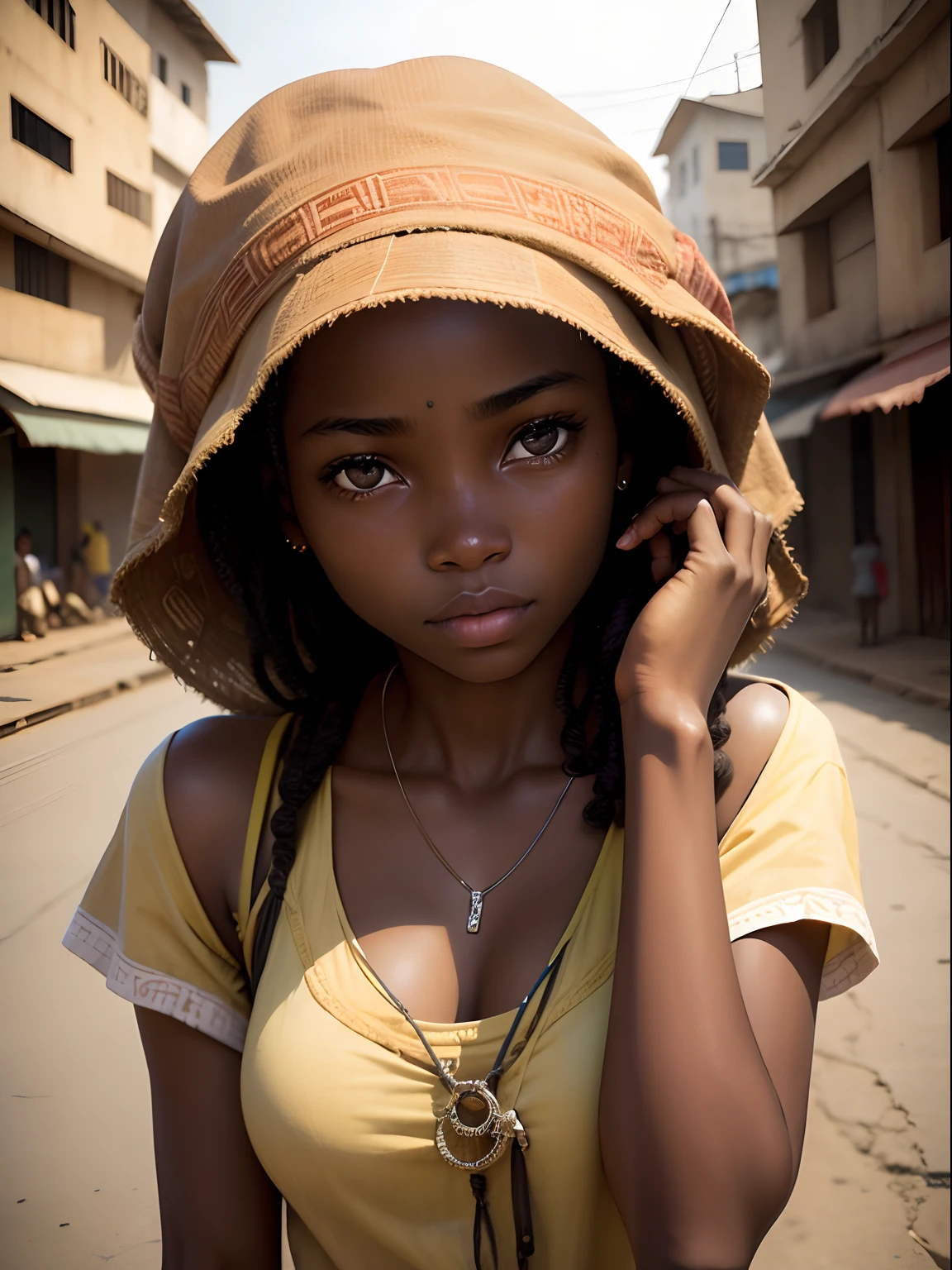 Close-up of an 18-year-old African girl in the middle of the city in Benin