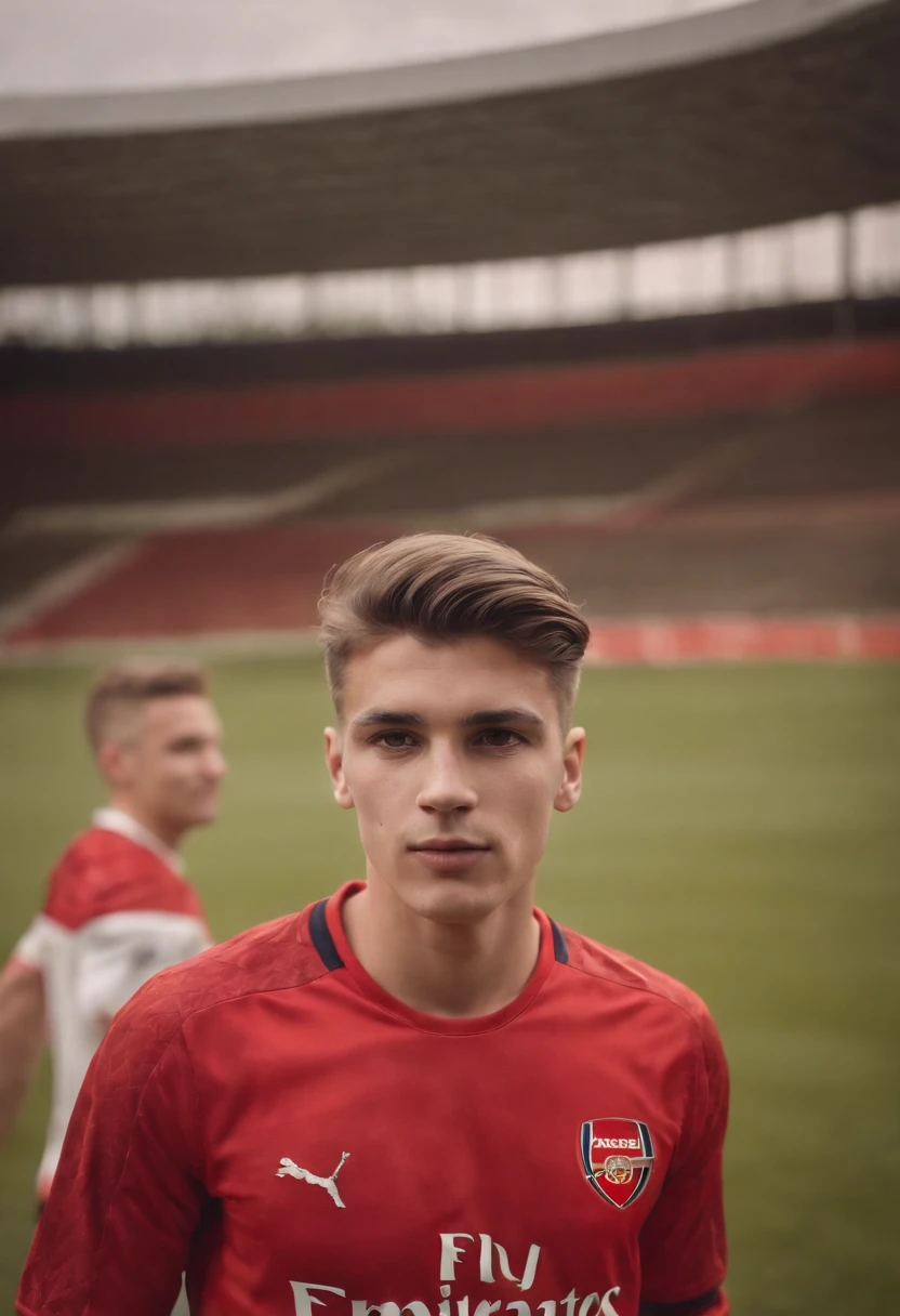 Homem Soccer Player in Arsenal de cabelo platinado