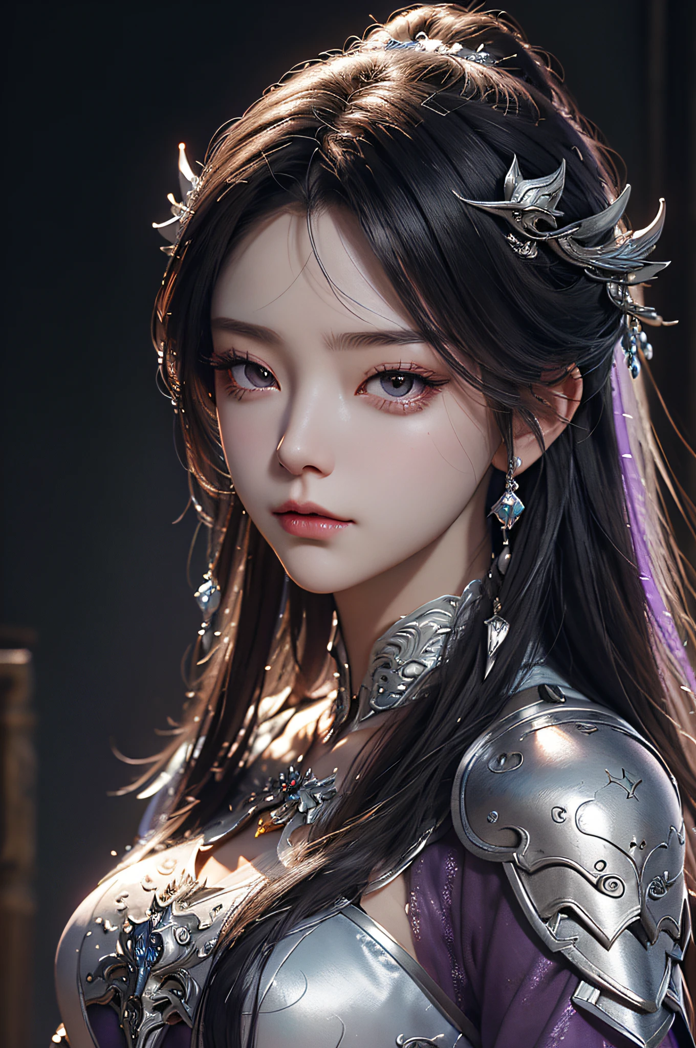 Close-up of a woman in a silver-purple dress, chengwei pan on artstation, by Yang J, detailed fantasy art, Stunning character art, Fanart Meilleure ArtStation, epic exquisite  character art, Beautiful armor, Extremely detailed Artgerm, Detailed digital anime art, Artgerm on ArtStation Pixiv, Armor Girl