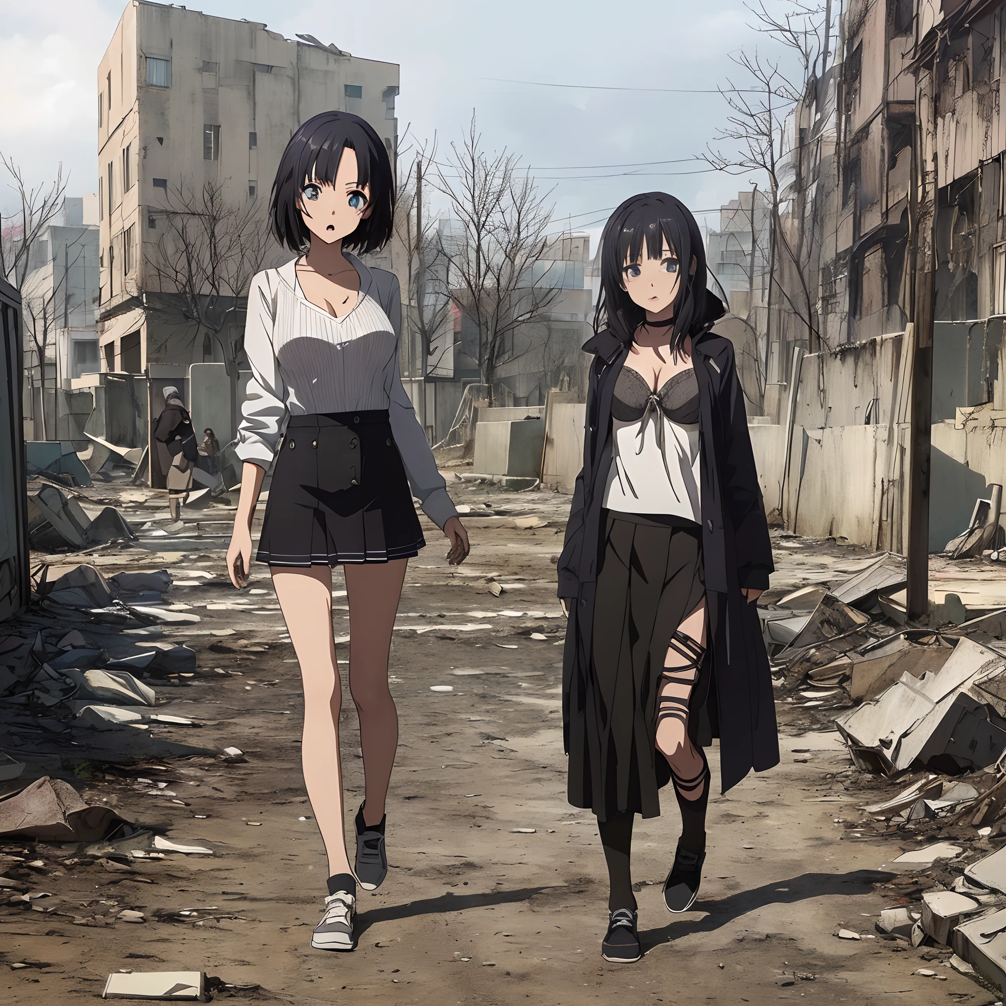 Detailed,( Shadowvers style),tmasterpiece, beste-Qualit, 1girl, 独奏, Slim , ((Skirt over the head)), The Wandering Girl, Indoors, body complet, (((A character from a post-apocalyptic world))), (((( The character is close to the viewer)))), ((A character from the world of the post-apocalyptic world)), (((Average Breasts))), ((Beautiful simple anime eyes)), (((The most frightened face)) ,(( Ao fundo, Surprised people), ( A vacant lot is visible),((does not look at the viewer))