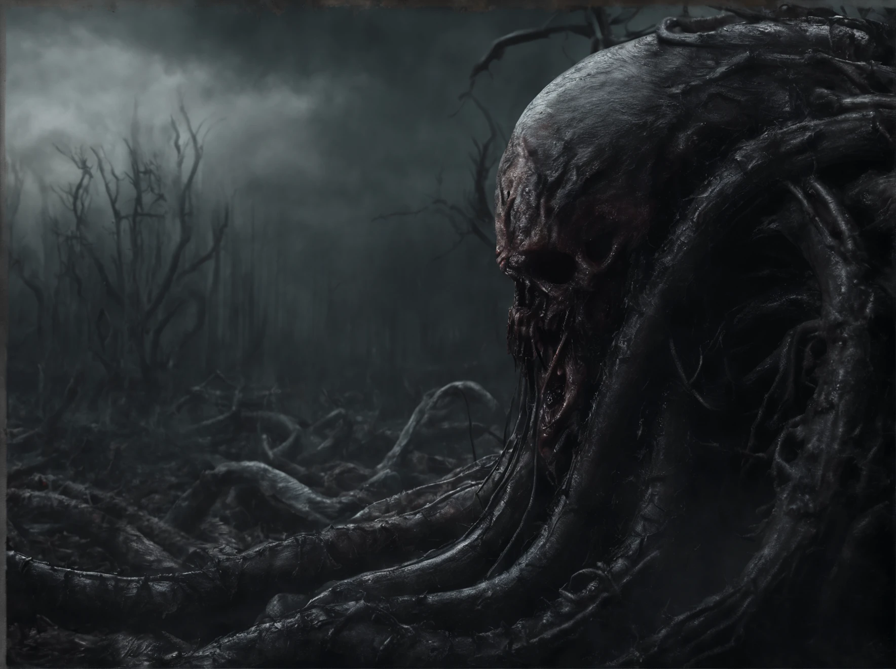 ((Best quality, 8K, Masterpiece: 1.4)),((Amazing detail: 1.3)),((illustration: 1.2)),((high resolution: 1.1)),Creepy, Horror, Worms, Dark style, Dark fantasy,Tentacle, Flesh-colored, Realistic, Dark atmosphere, Chiaroscuro, filmgrain, peristaltic,
