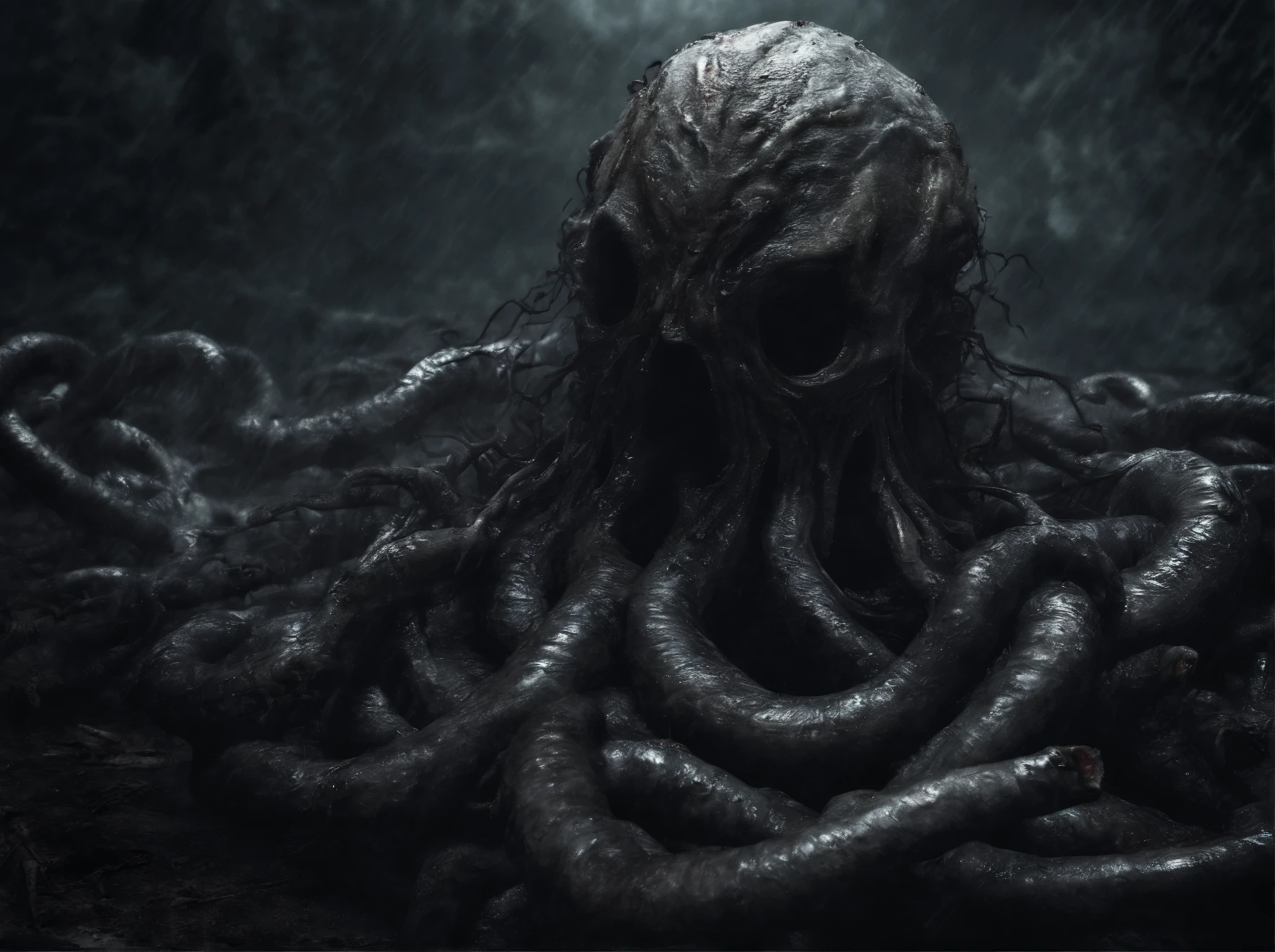 ((Best quality, 8K, Masterpiece: 1.4)),((Amazing detail: 1.3)),((illustration: 1.2)),((high resolution: 1.1)),Creepy, Horror, Worms, Dark style, Dark fantasy,Tentacle, Flesh-colored, Realistic, Dark atmosphere, Chiaroscuro, filmgrain, peristaltic,
