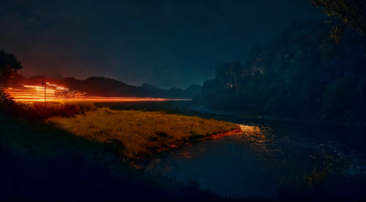 create an image of nature being one side day and the other night, with lots of vegetation, rivers, flowers, animals, Surrealism, Futurism, jpeg artifacts, cinematic lighting, border, top, Ultra-Wide Angle, textured skin, 8k, best quality , super detail