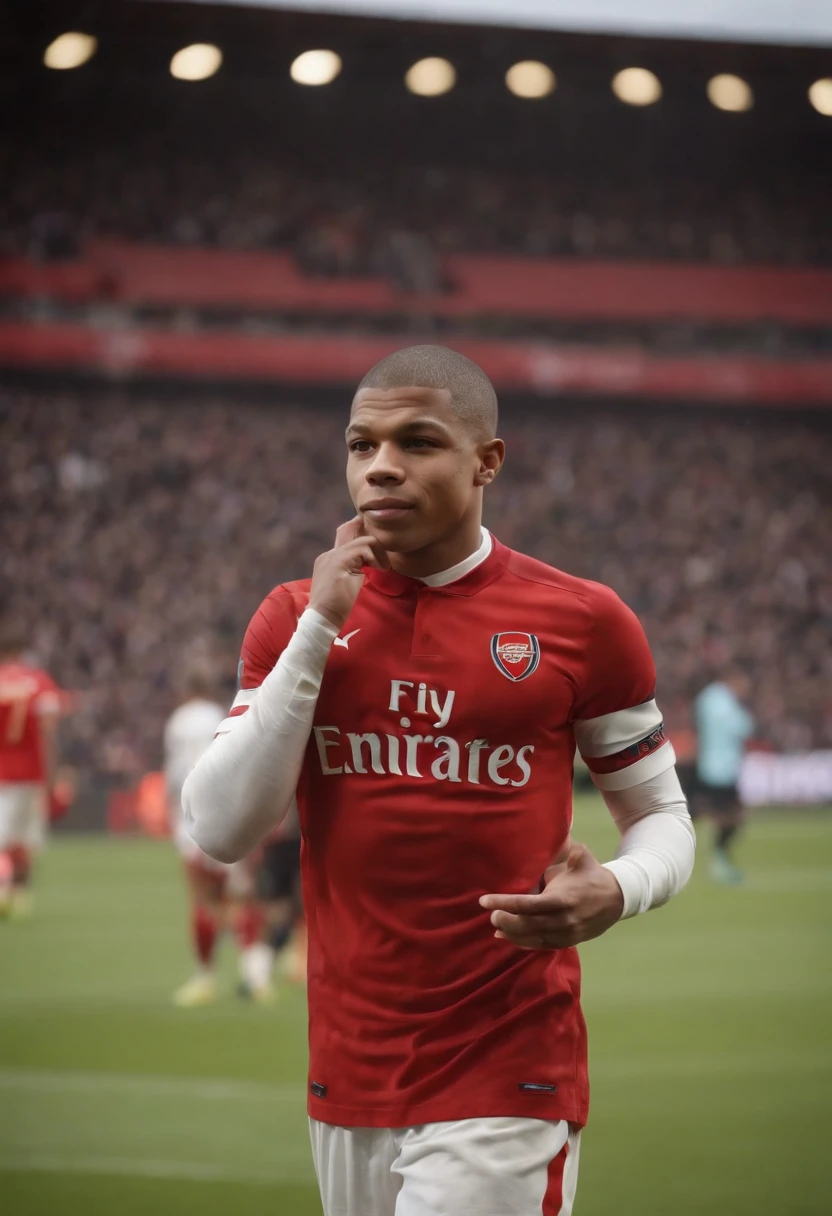 Mbappe in Arsenal tatuagens, cabelo azul