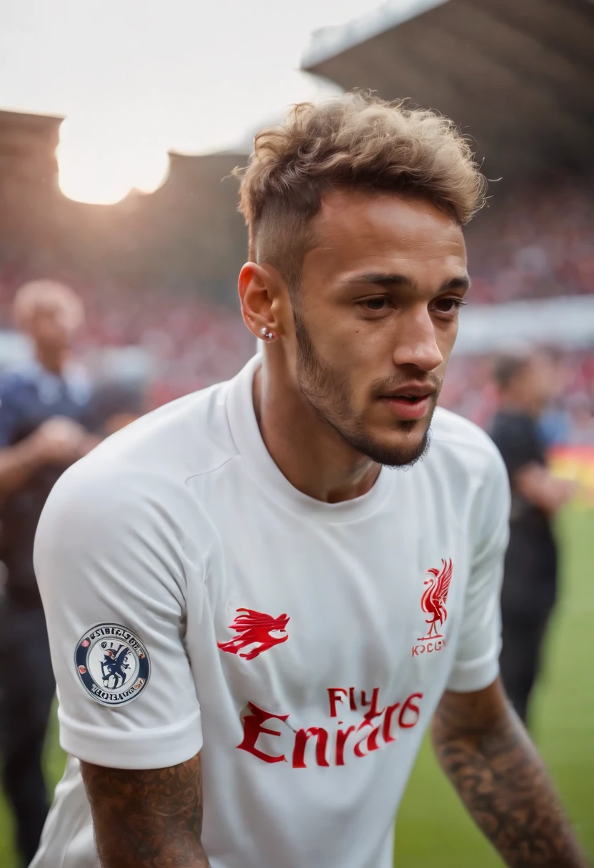 Homem Soccer Player Neymar de cabelo branco in Liverpool