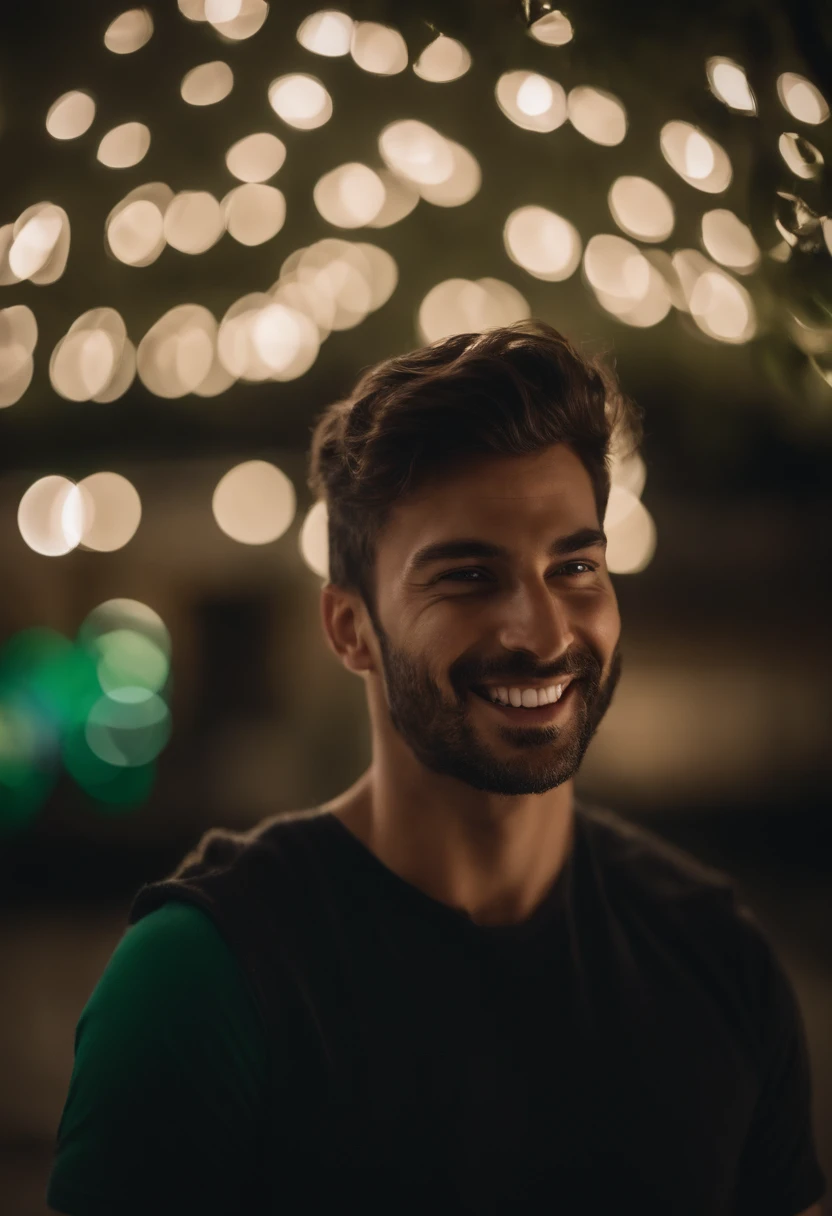 Rosto / homem/ olhos verdes / destaque/ sorriso/ dentes brancos / Beautiful/ Artistic photo/ scenecy/ luz ajustada / foco / noite / estrelas/ pele morena / cabelos castanhos/ atraente/ sedutor / olhar cativante / inspirador