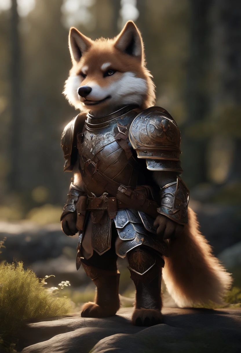 Super cute furry wolf warrior in armor, realistic, 4K, super detailed, vray rendering, unreal engine, midjourneyart style