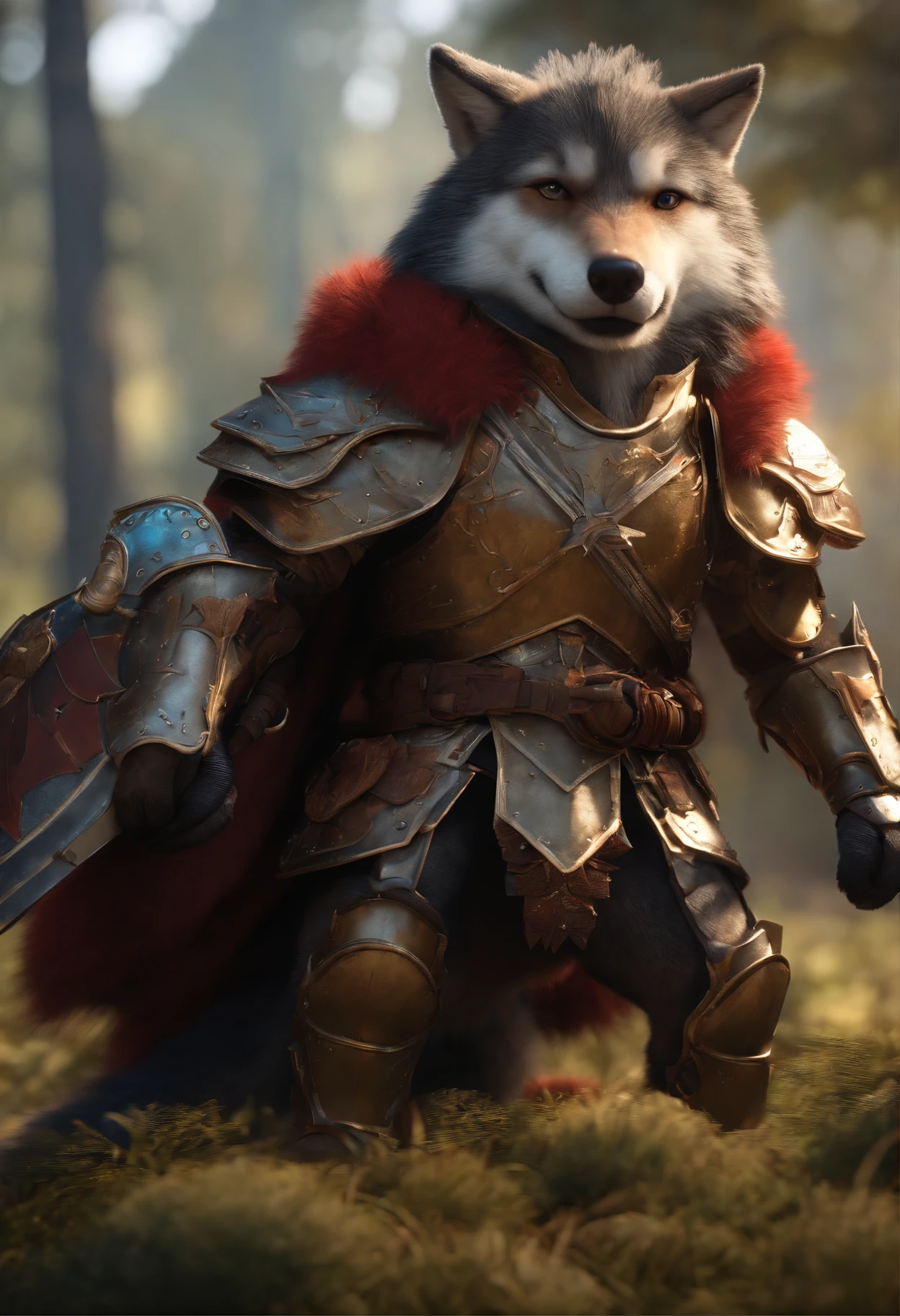 Super cute furry wolf warrior in armor, realistic, 4K, super detailed, vray rendering, unreal engine, midjourneyart style