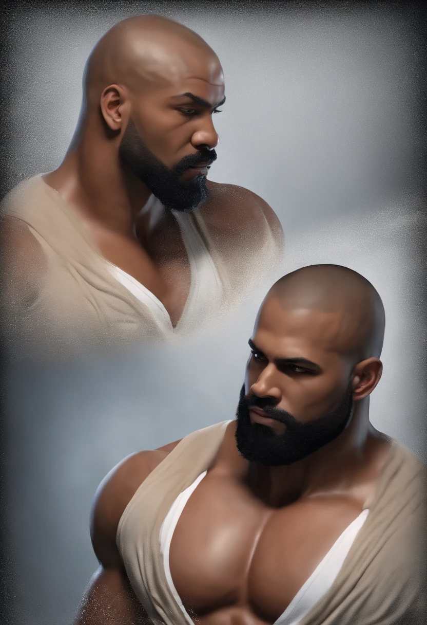 (((2heads))), muscle, Dominican 30yo man, big pecs, big biceps, full body, buzz cut, shower, wet, hands on body, no shirt, big bulge, speedo, very wide shoulders, big thick beard, realistic, beard