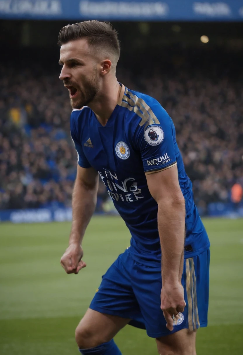 Leicester City's English footballer hit penalty and scored, colocando o dedo na boca mandando a torcida calar a boca