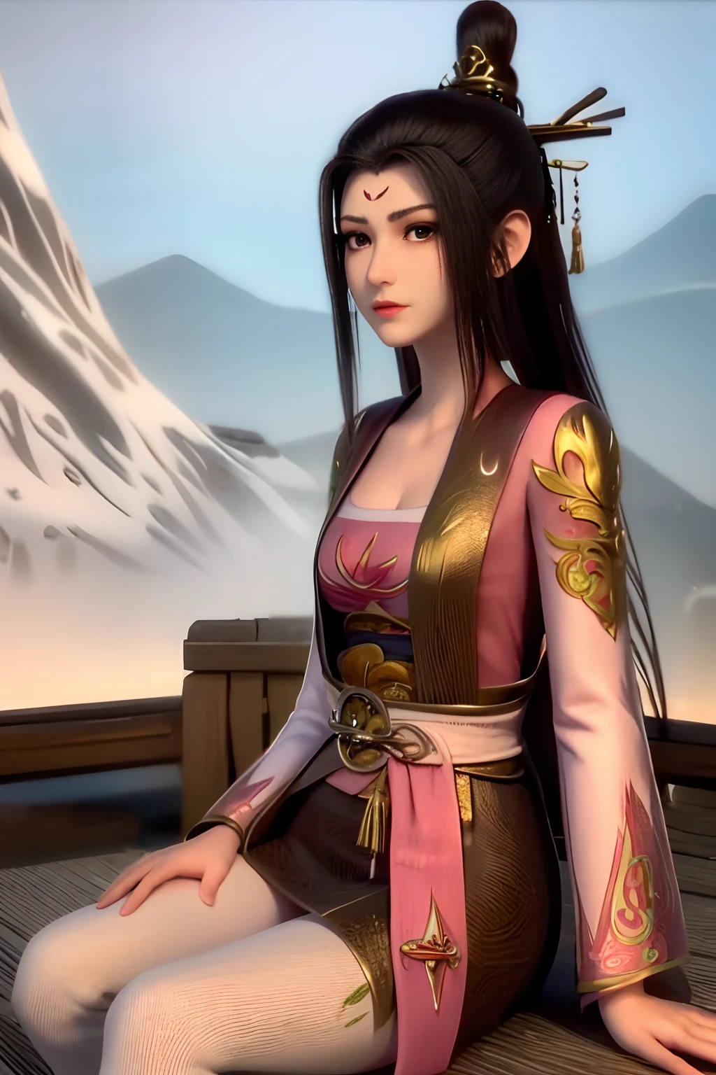yuanfei,sitting,snow mountains