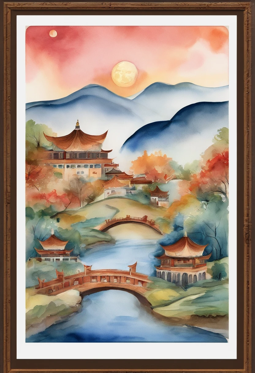 Mooncakes form a creative stage，Scene of a river flowing，Bright moon，best qualtiy，3D modeling rendering，C4D style，wide wide shot，8K，