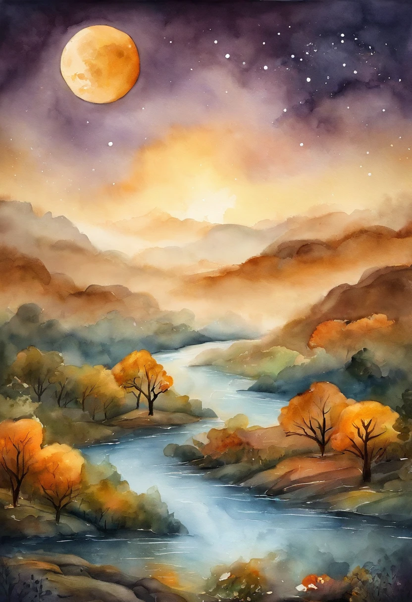Mooncakes form a creative stage，Scene of a river flowing，Bright moon，best qualtiy，3D modeling rendering，C4D style，wide wide shot，8K，