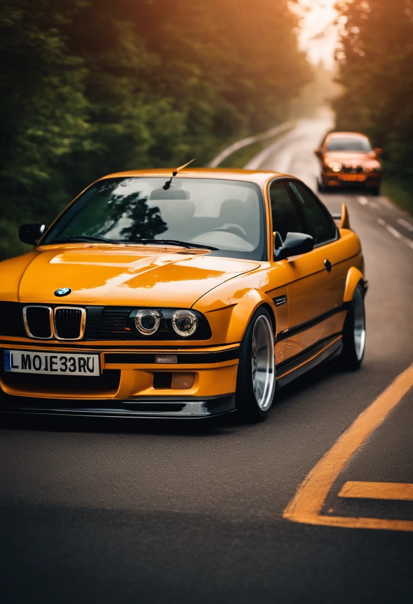 A BMW m3 takes to the road,Le bord de la route est plein de gens qui crient