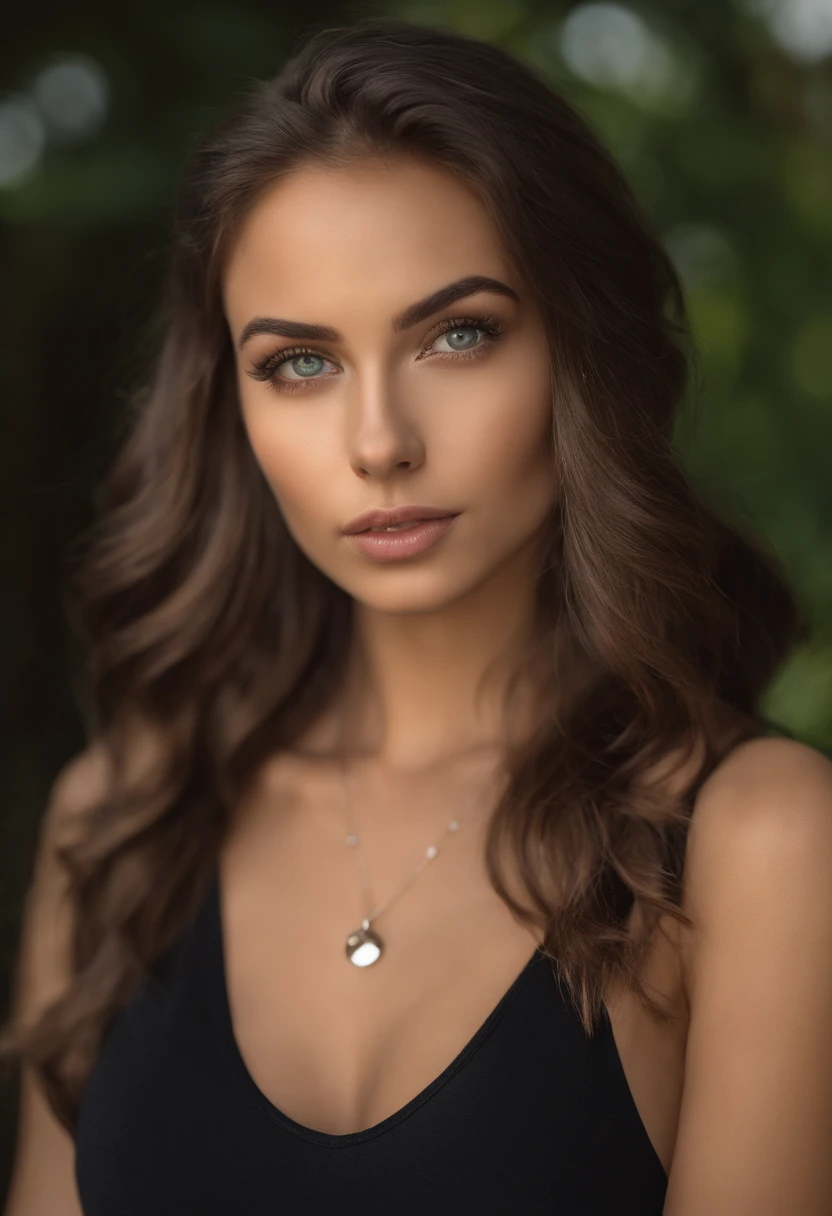 Arafed woman with black clothes, fille sexy aux yeux bruns, Portrait Sophie Mudd, cheveux bruns et grands yeux, selfie of a young woman, Yeux de chambre, Violet Myers, sans maquillage, maquillage naturel, looking straight at camera, Visage avec Artgram, Maquillage subtil, Superbe photo du corps entier, dans la chambre, clivage